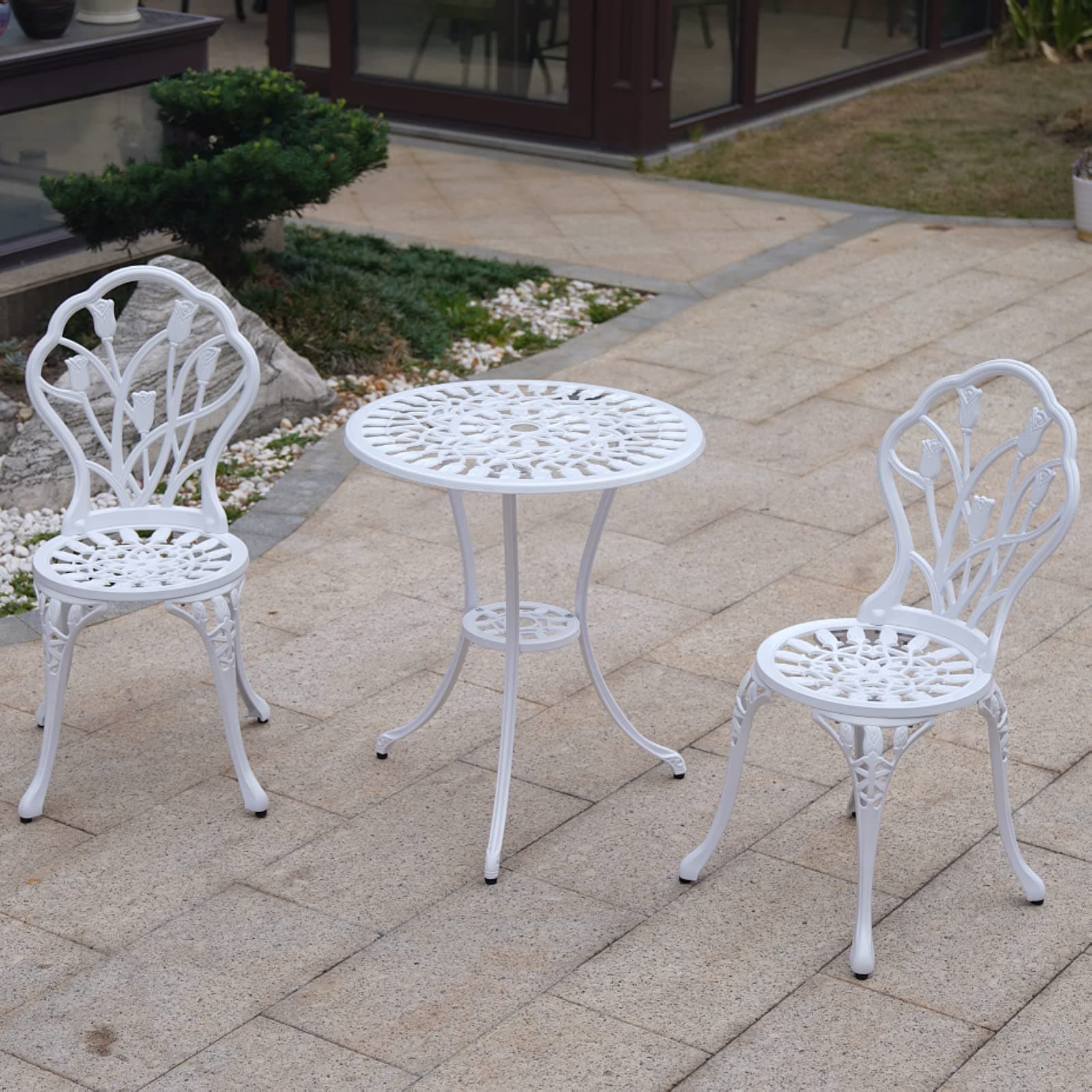 CYIKE 3 Piece Cast Aluminum Patio Bistro Set with 23.6 Inch Round Table ...