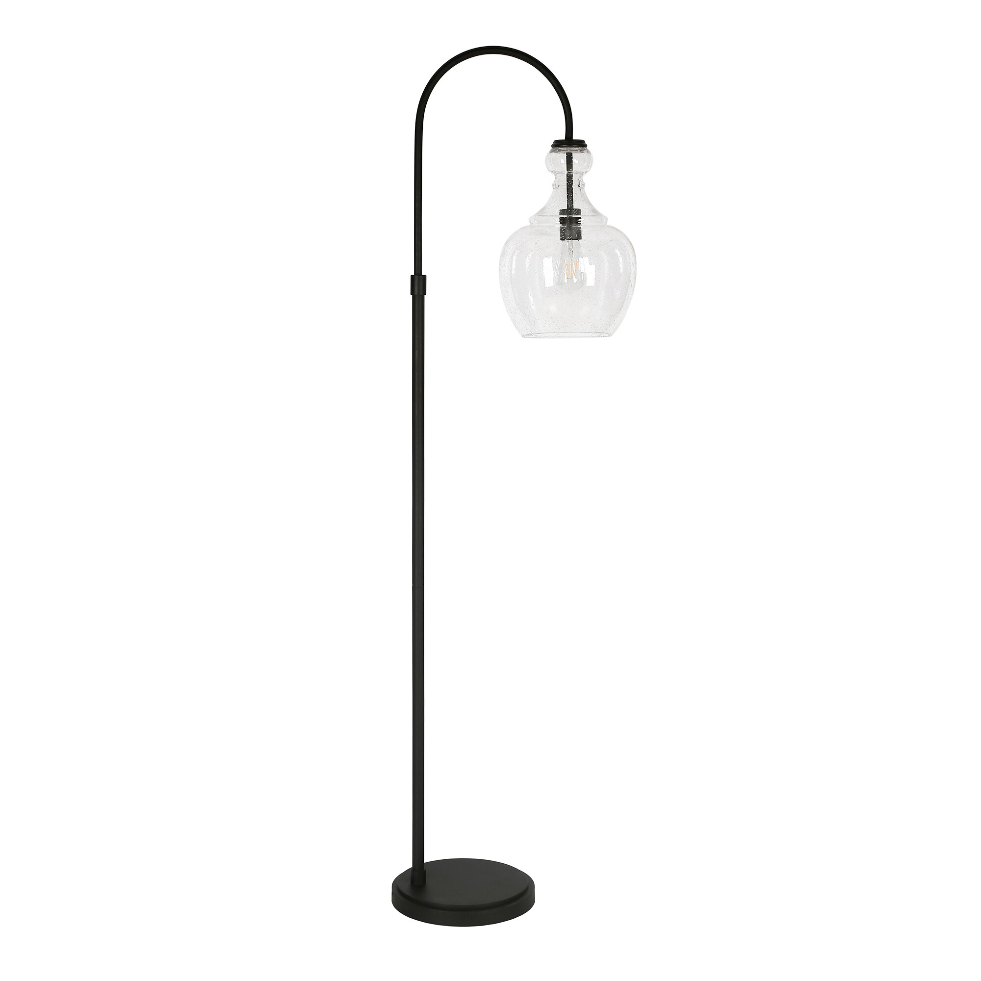 Bronze Arc Adjustable Floor Lamp with Seeded Glass Shade