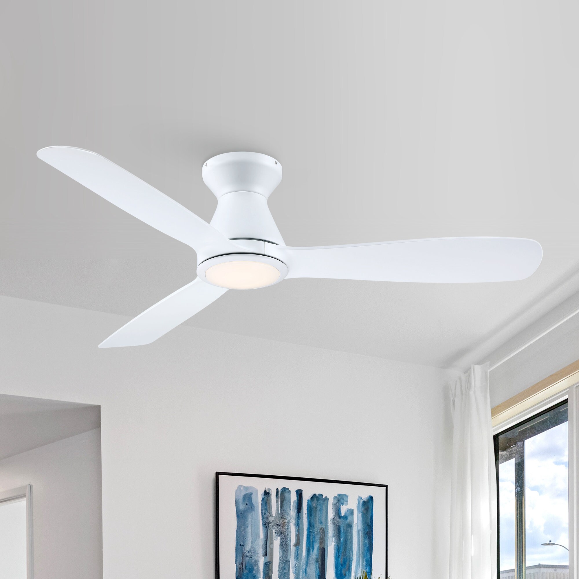 Parrot Uncle 52-in White LED Indoor Flush Mount Chandelier Ceiling Fan ...