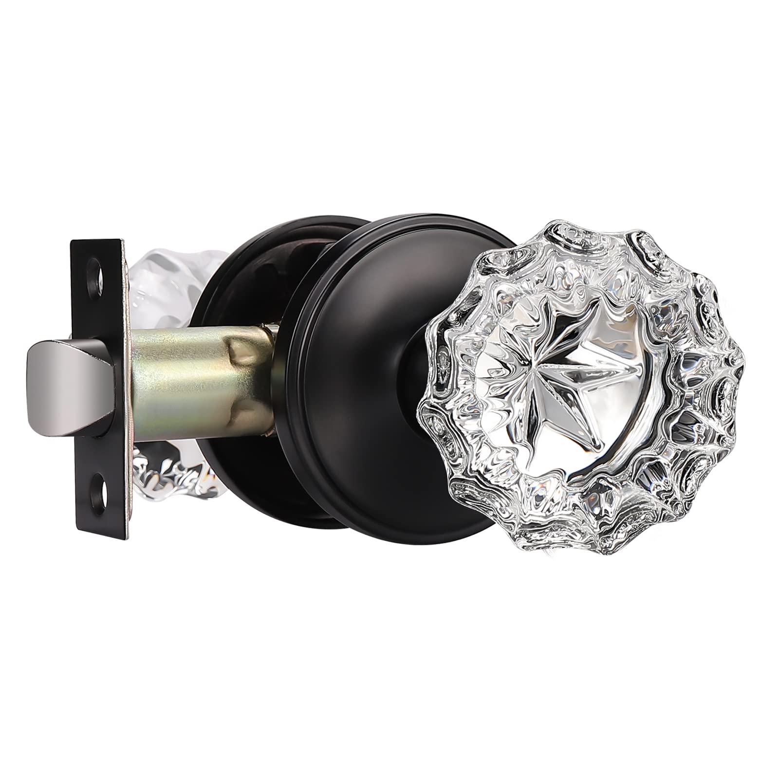 LILILIAN FMY  Classic Round Glass Door Knobs Set of Two Clear Crystal Passage Door Knobs for Hall Closet Matte Black Finish