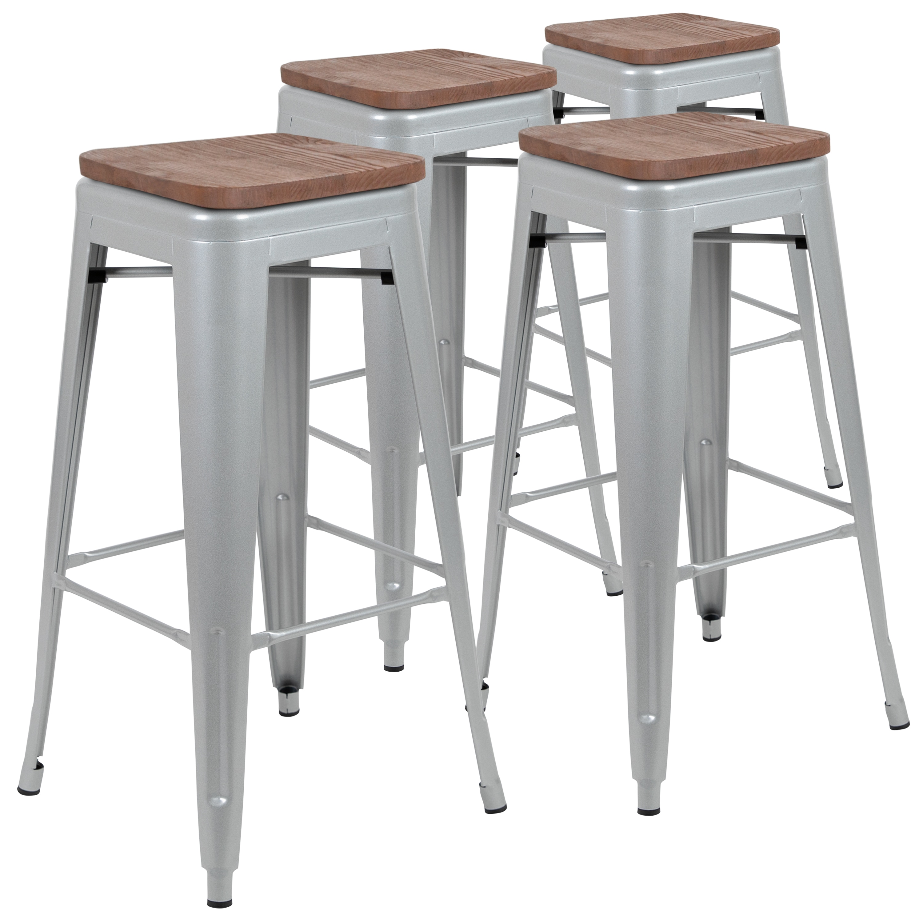 Flash Furniture 889142902041 Silver 30.0-in H Bar height Square seat Stackable Metal Bar Stool
