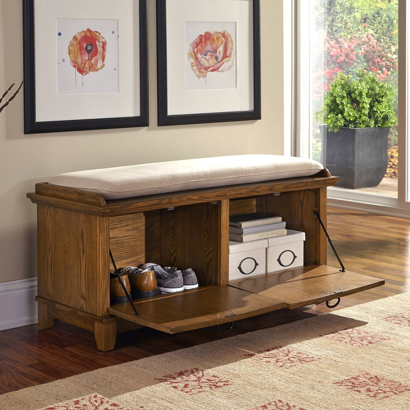 Home Styles Arts And Crafts Mission Shaker Cottage Oak Storage Bench In   04228780 