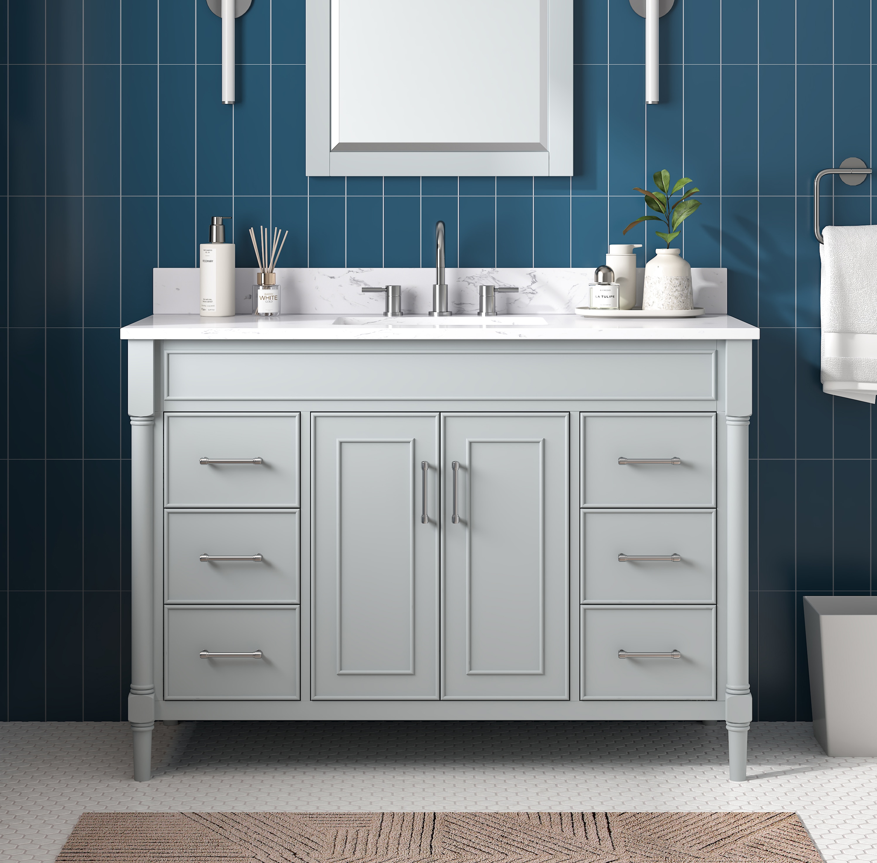 Light Gray 49'' Single Bathroom Vanity with Engineered Stone Top