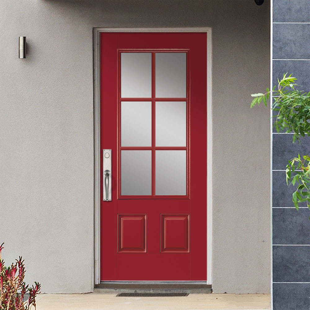 Masonite 36 In X 80 In Fiberglass 3 4 Lite Right Hand Inswing Roma Red Painted Single Front Door