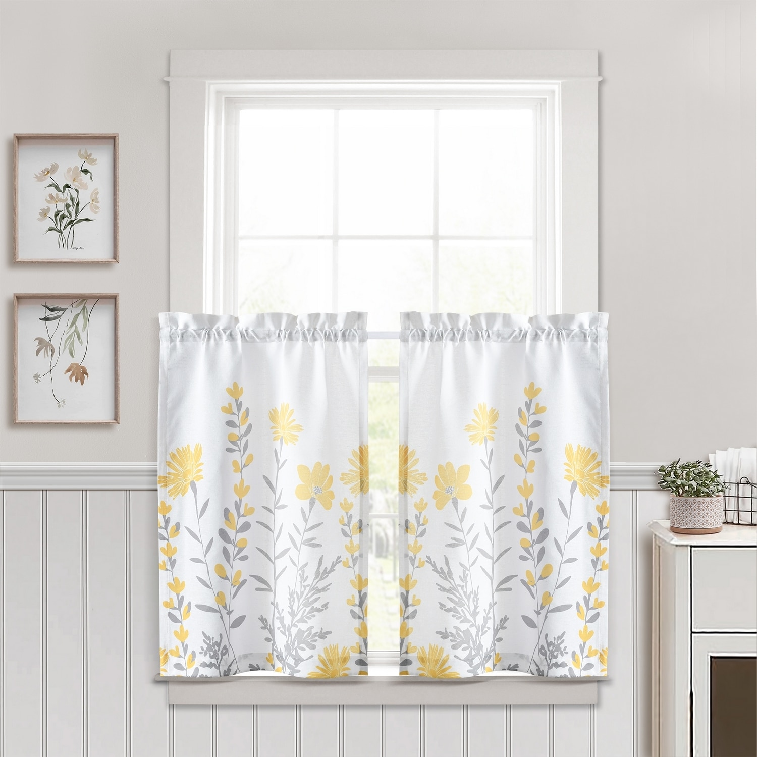 Lush Decor 21T011997 36-Inches Yellow Floral Rod pocket Curtain panel pair