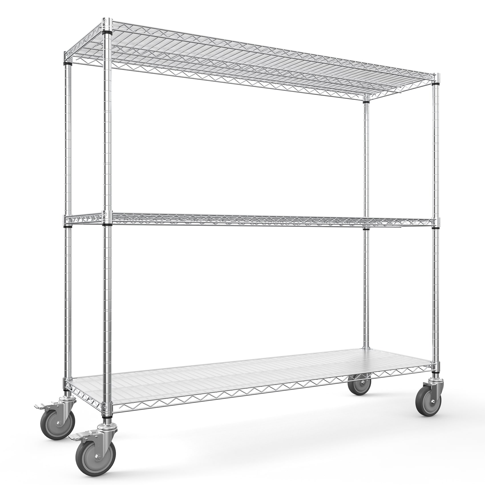 Kahomvis LIKE-QPS4-377 Steel Heavy Duty 3 -Tier Utility shelving unit ( 48-in W x 18-in D x 54-in H ) ( Chrome , ( 330-lb lbs. Capacity Per Shelf )