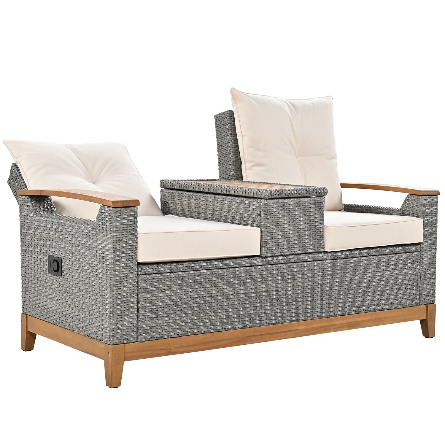 Bybafun Rattan Outdoor Loveseat With Beige Cushion(S) And Rattan Frame ...