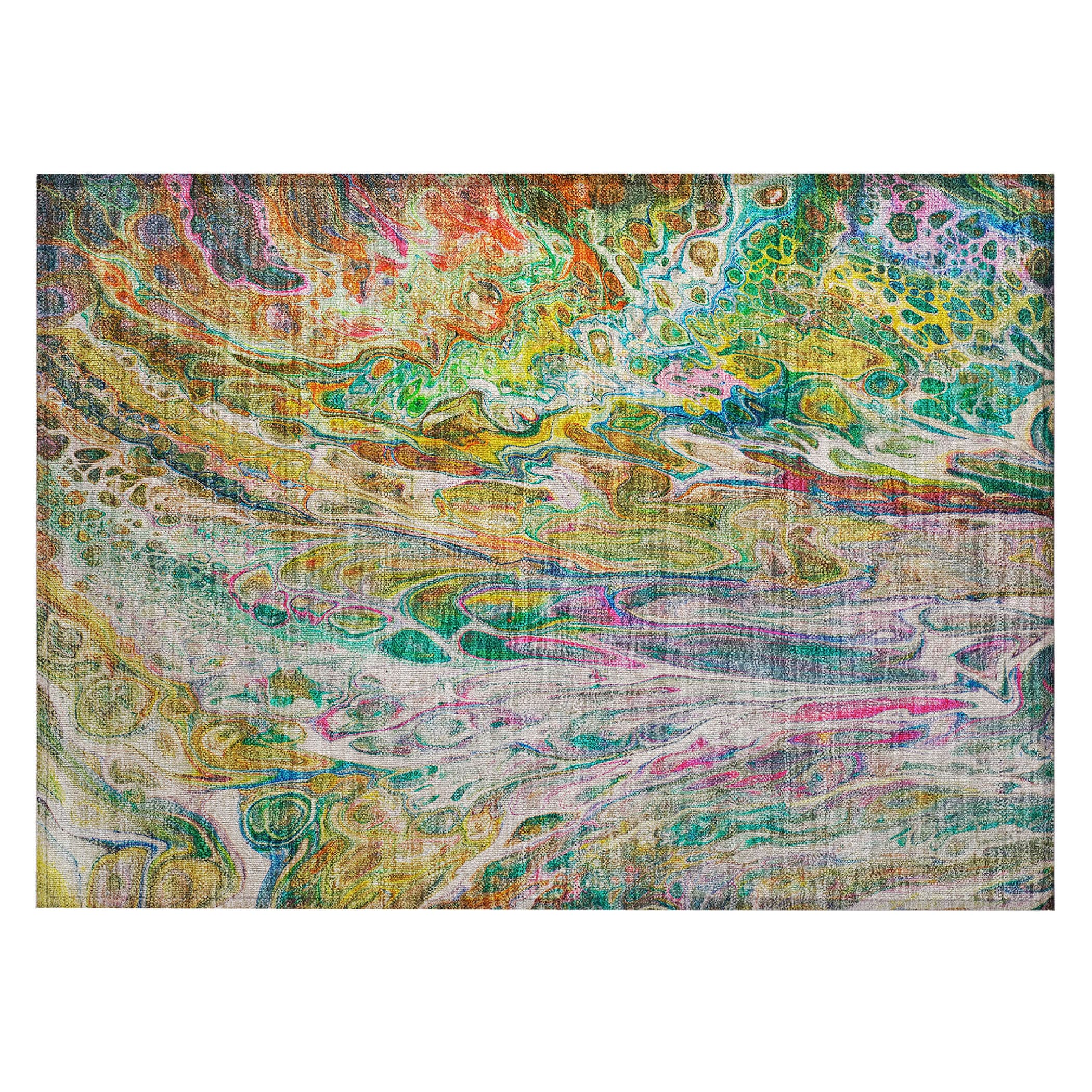 Green Abstract Synthetic Washable Rectangular Rug