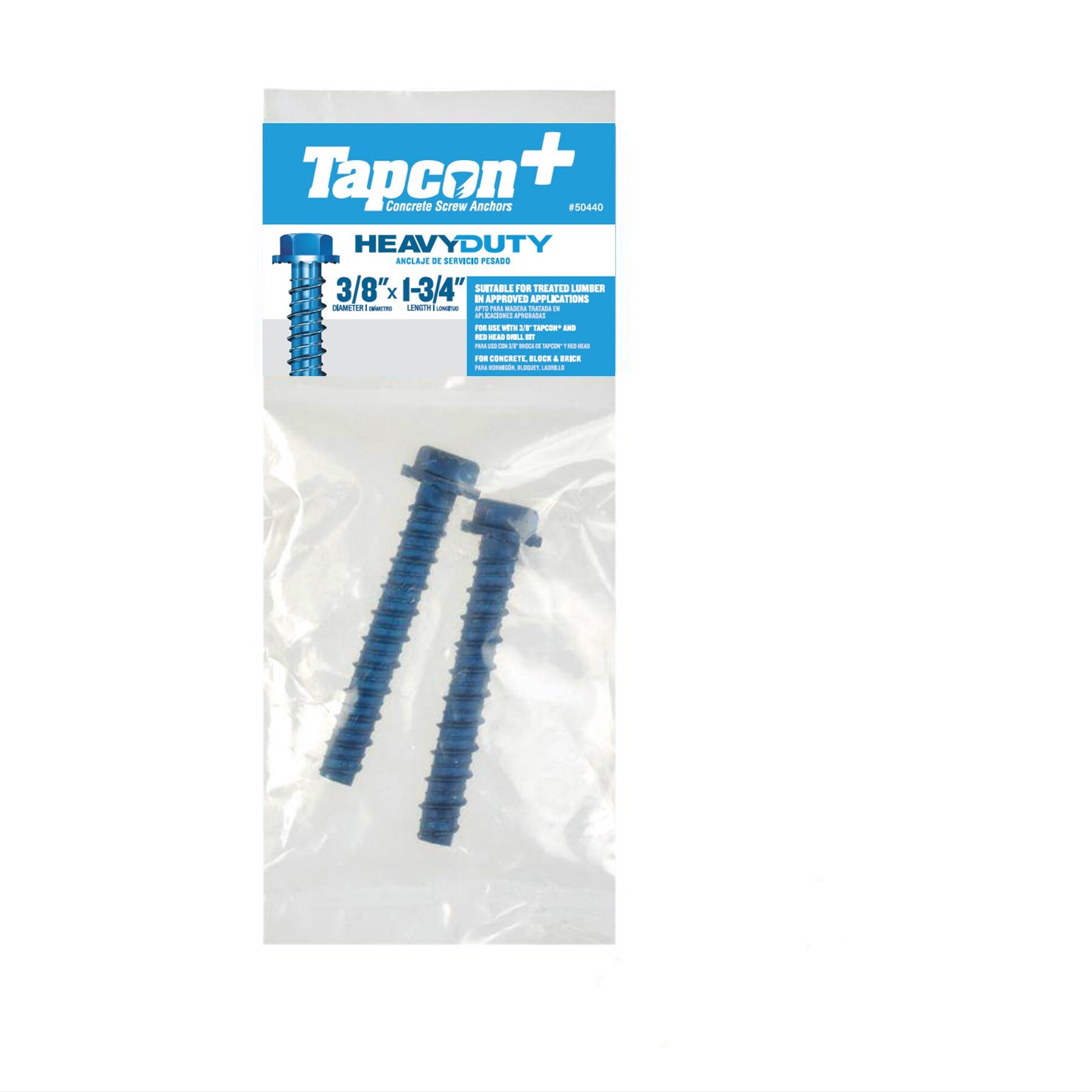 Tapcon 50440 + 3/8-in x 1-3/4-in Concrete Screws Anchors 2 -Pack