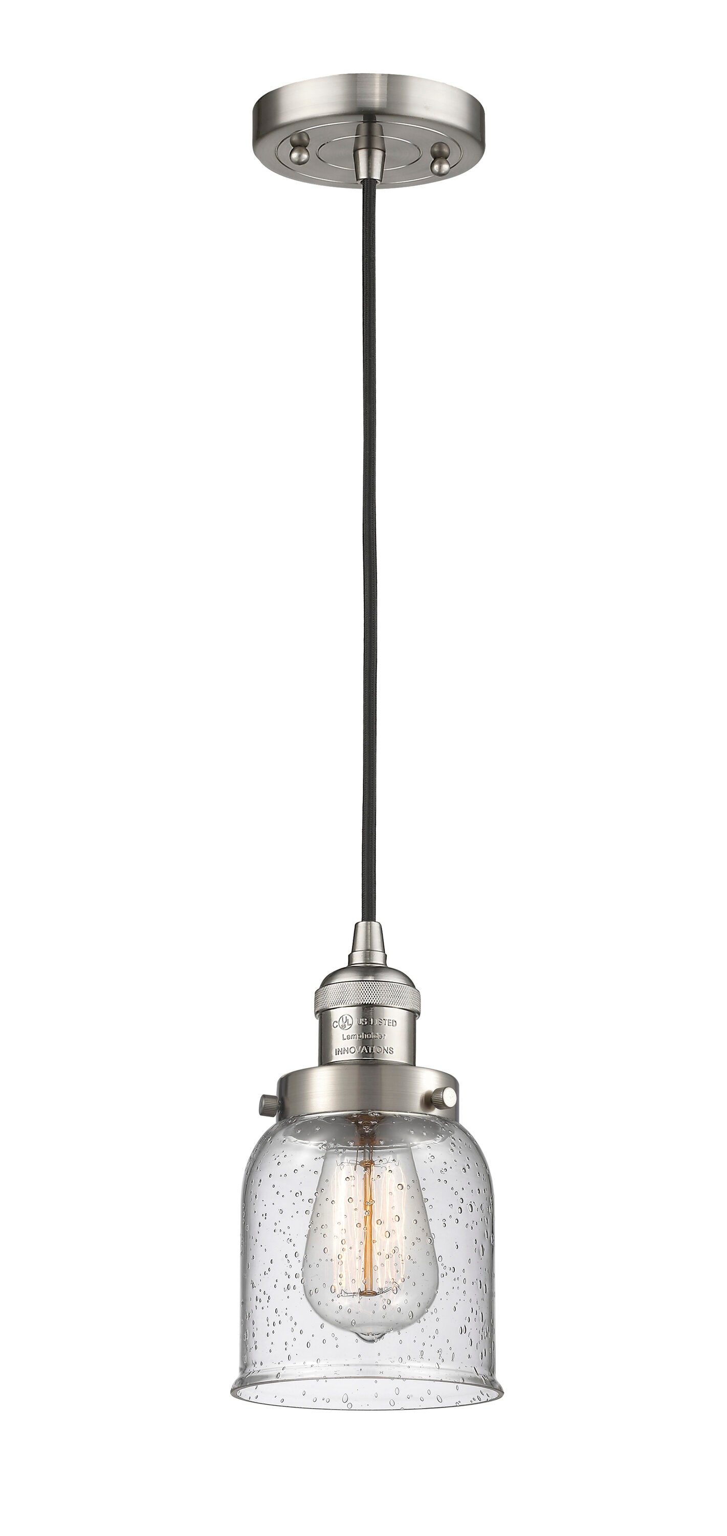 Innovations Lighting 201C-SN-G54 Bell Brushed Satin Nickel Industrial Seeded glass Bell Medium Hanging Pendant light
