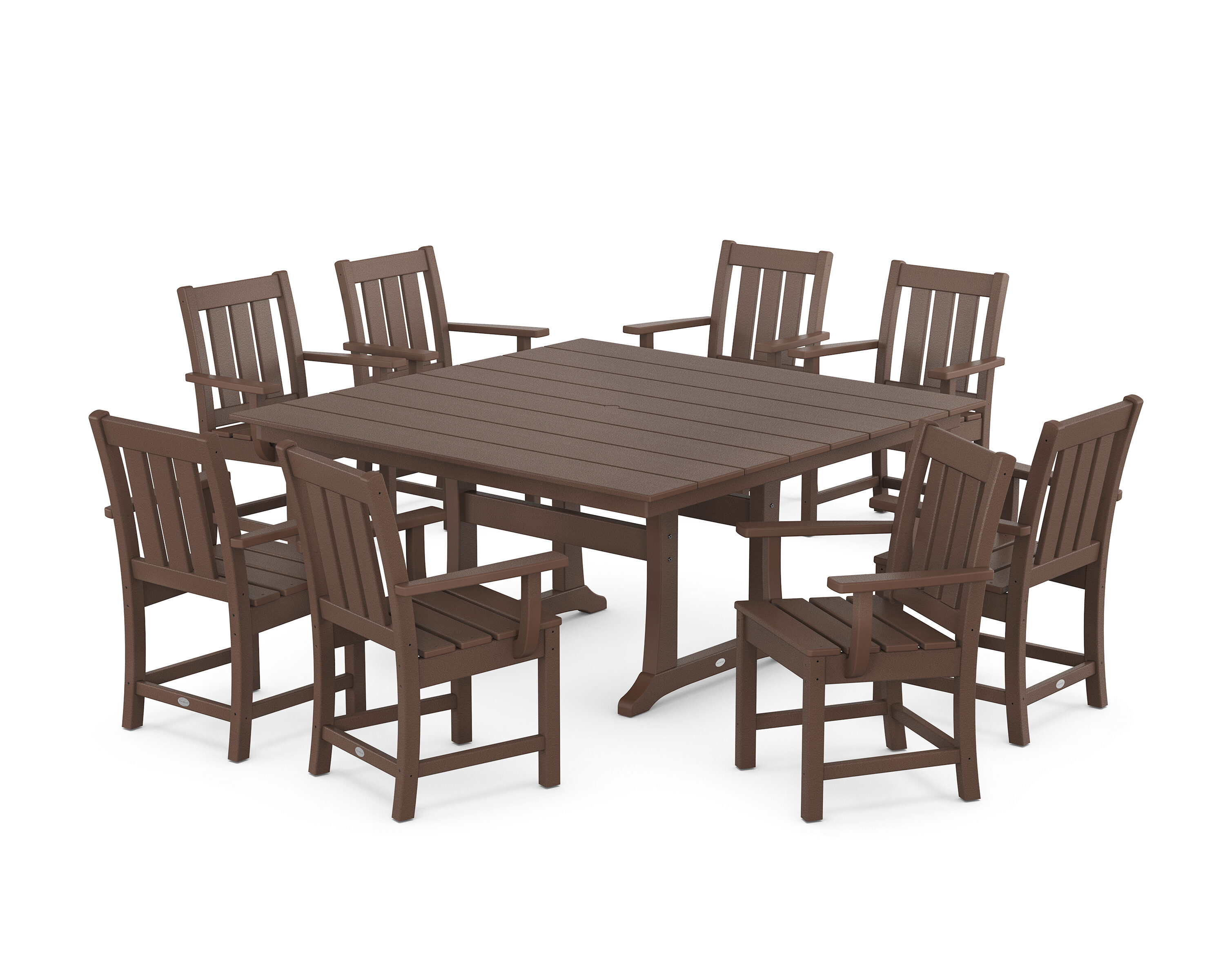 POLYWOOD Oxford 9-Piece Brown Patio Dining Set Plastic Square Table ...