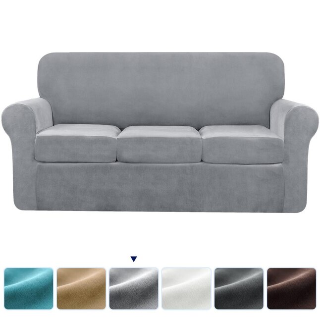 Subrtex Velvet Light Gray Jacquard Sofa, Gray Velvet Sofa Covers