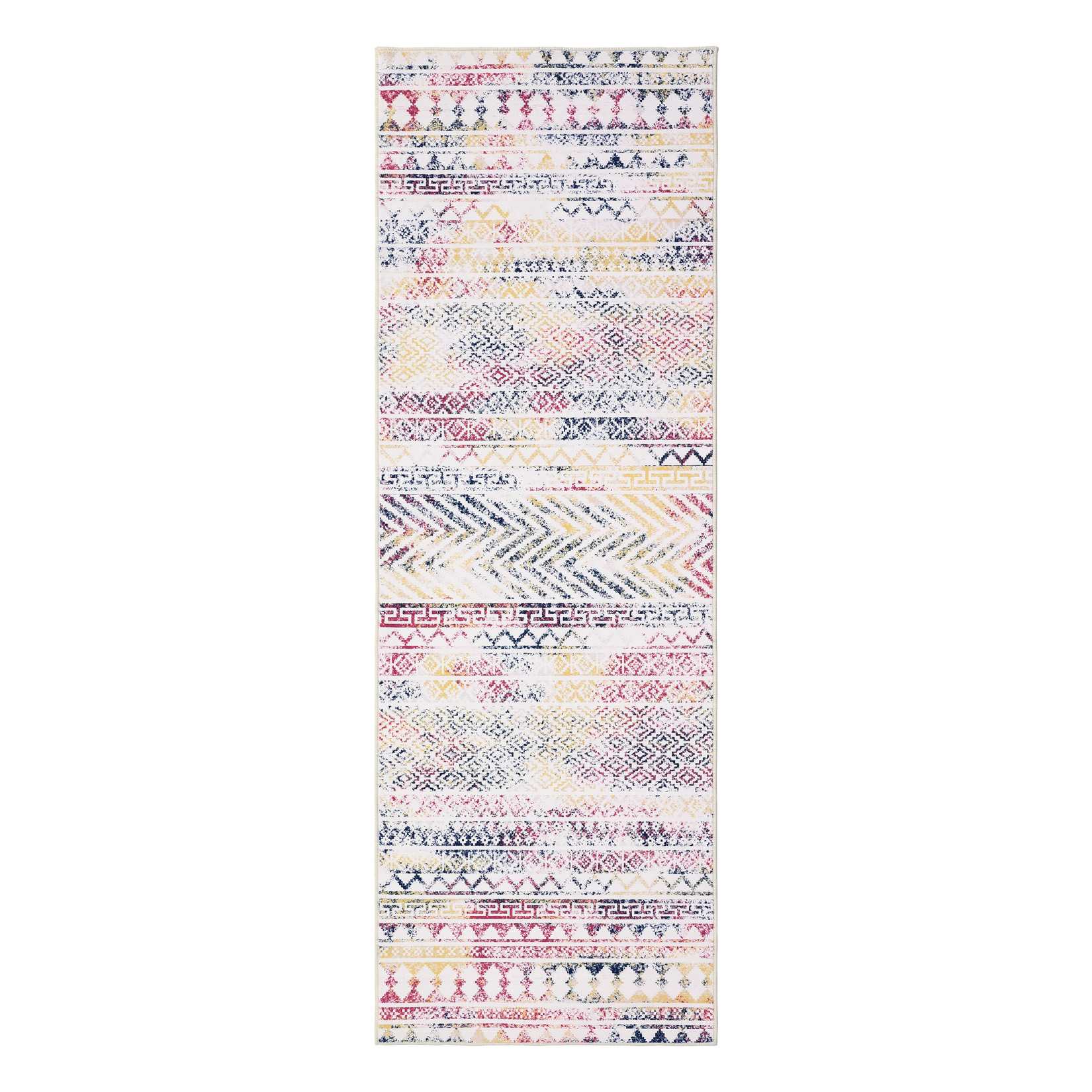 Qeetex SUNNY-PHO-15DJTE11 2 x 6 ft Polyester Multi Color Rectangular Laundry Bathroom Kitchen Geometric Stripped Print Modern Machine Washable Runner Rug