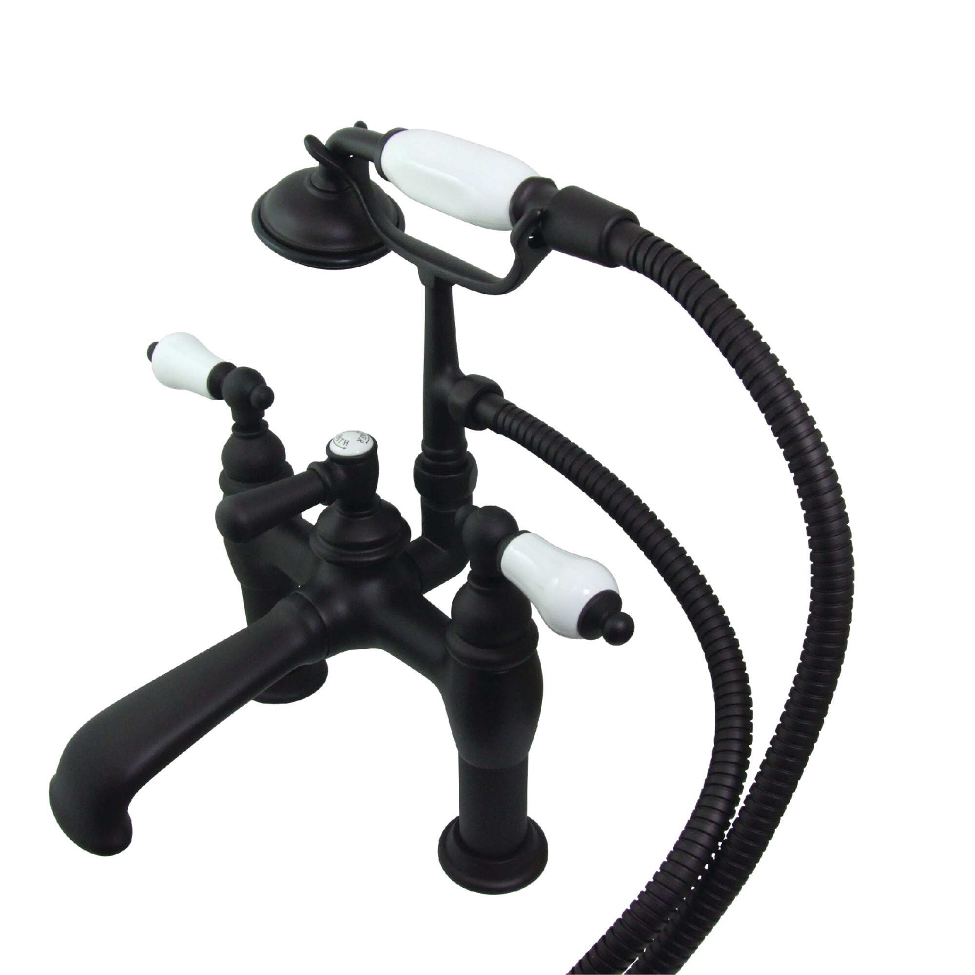 Kingston Brass WLCC605T5 Vintage Oil-rubbed bronze 3-handle Deck-mount Roman Low-arc Bathtub Faucet with Hand Shower ( Valve Included )