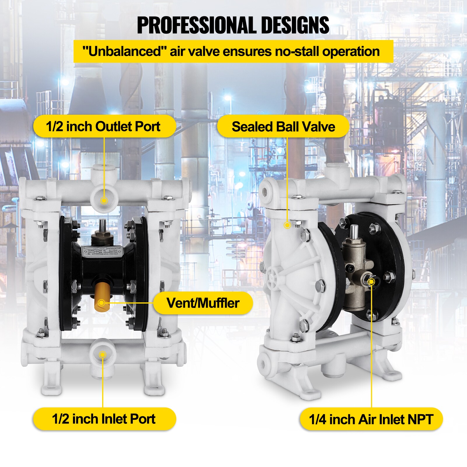 VEVOR Air-Operated Double Diaphragm Pump, 1/2 in Inlet & Outlet