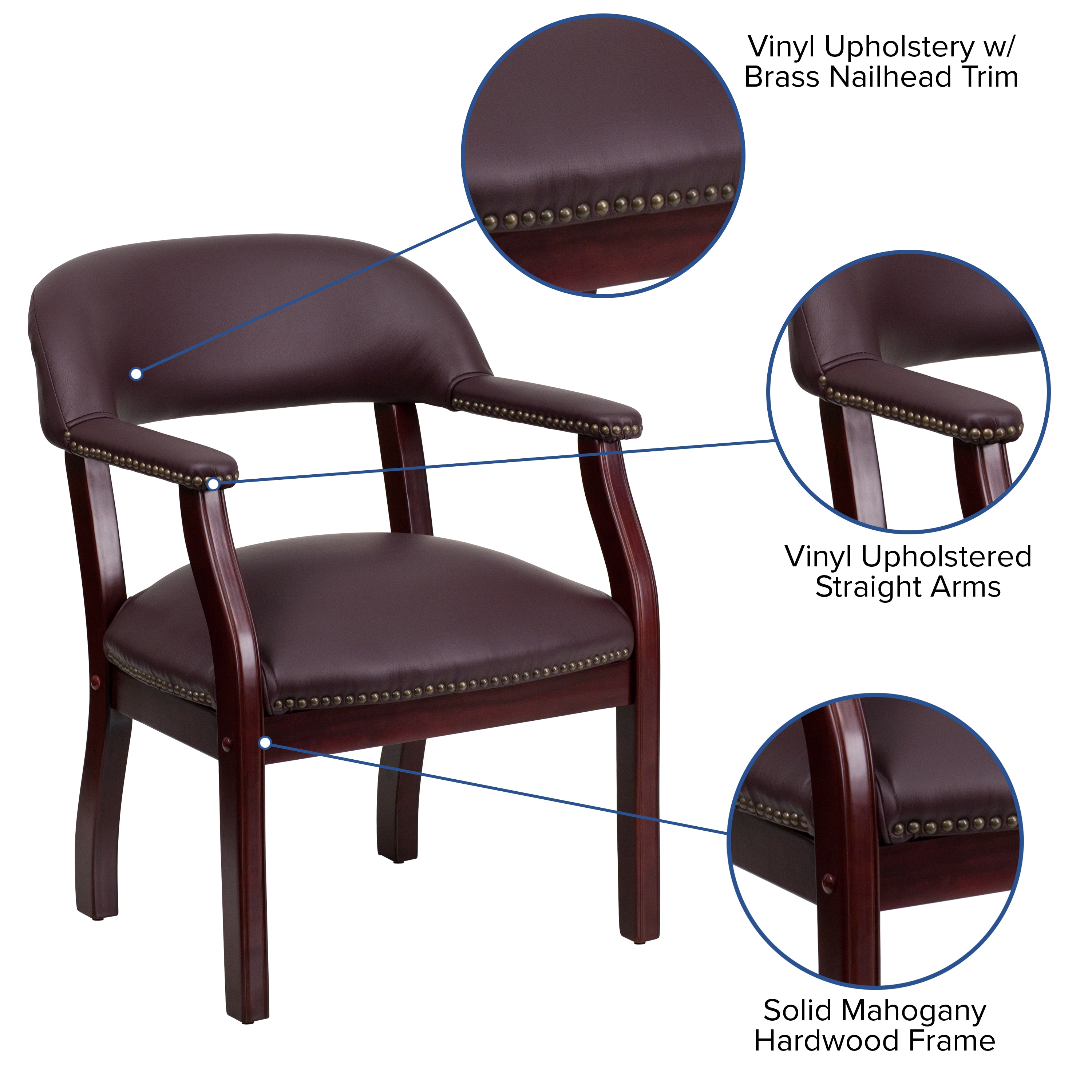 Burgundy LeatherSoft Traditional Office Chair with Brass Nail Trim