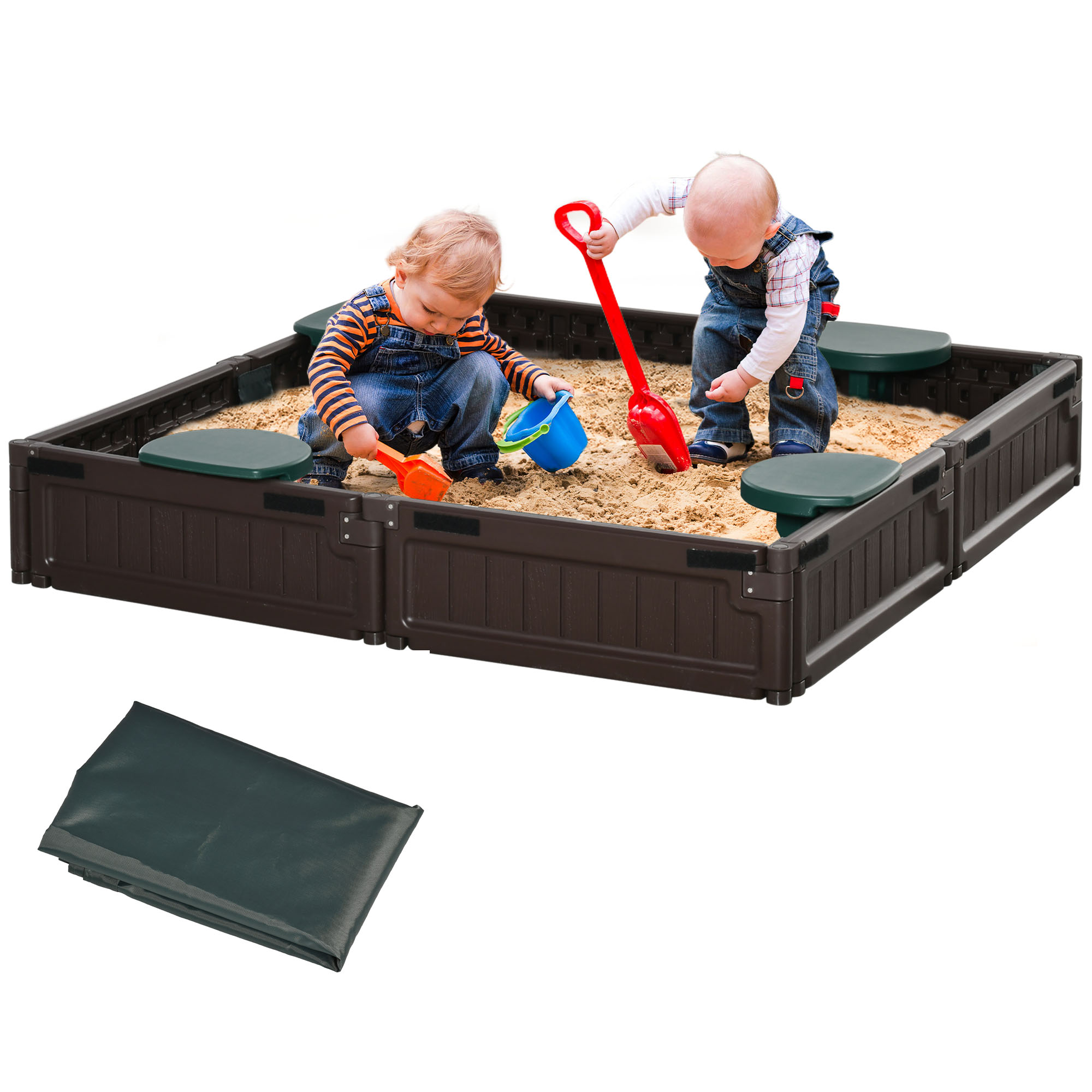 Outsunny  Kids Outdoor Sandbox with Cover Garden Bed Easy Assembly for Backyard Brown