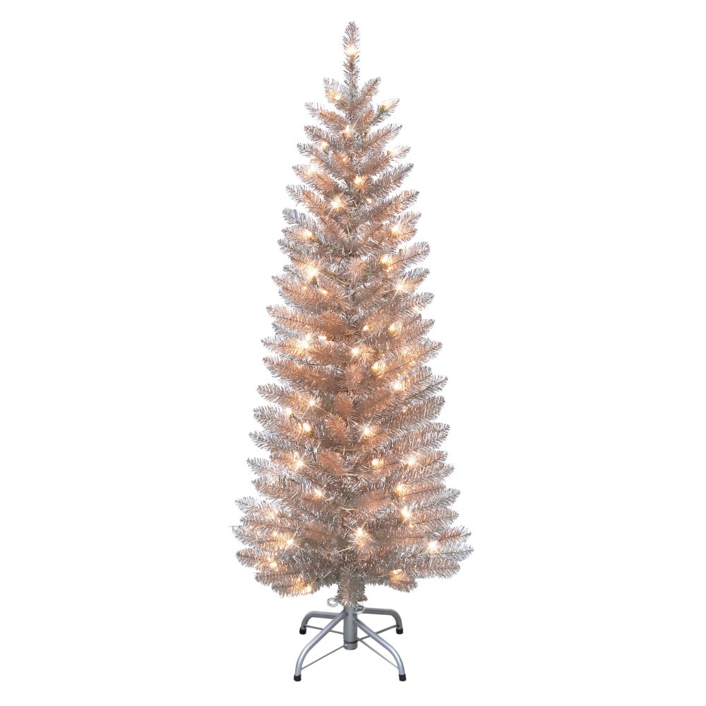 Puleo International 2642A-STRG45C07 4.5-ft Pine Pre-lit Slim Gold Artificial Christmas Tree with Clear Incandescent Lights