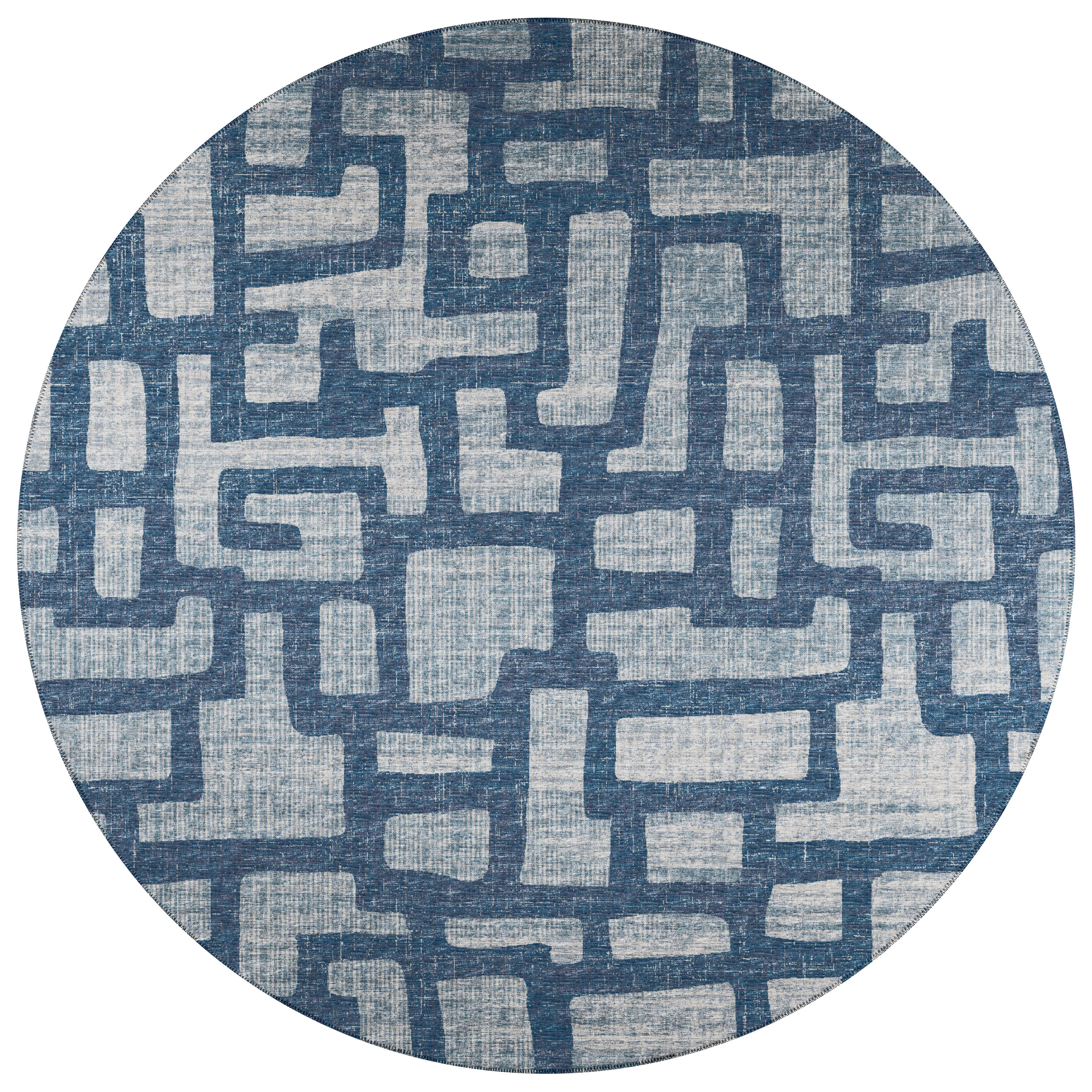 Addison Rugs AYU34BL8RO Yuma 8 x 8 (ft) Chenille Blue Round Indoor/Outdoor Geometric Mid-Century Modern Area rug