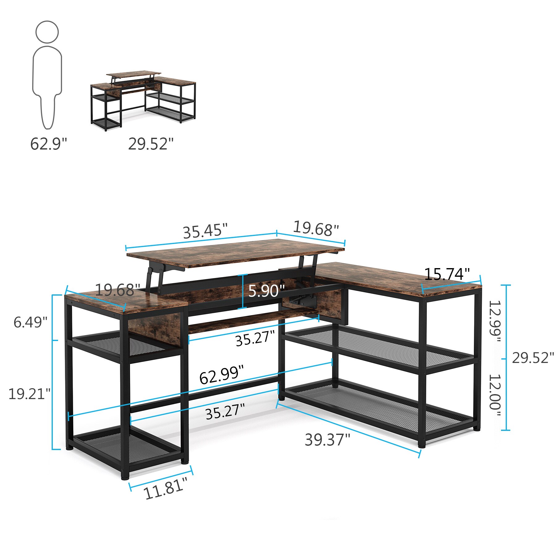 Tribesigns HogaC0277 63in Brown Modern/Contemporary Lshaped Desk in