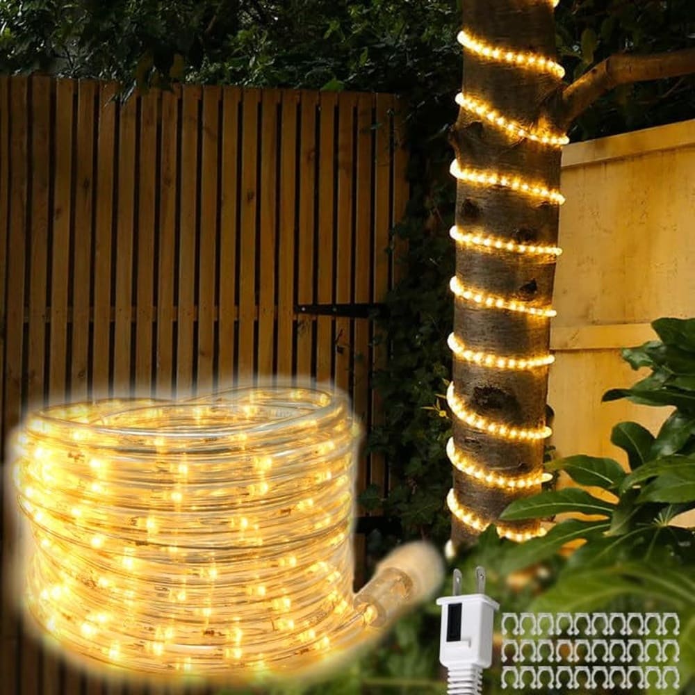 Oyezvary 26FT LED Rope Lights Warm White Waterproof Indoor Outdoor ...
