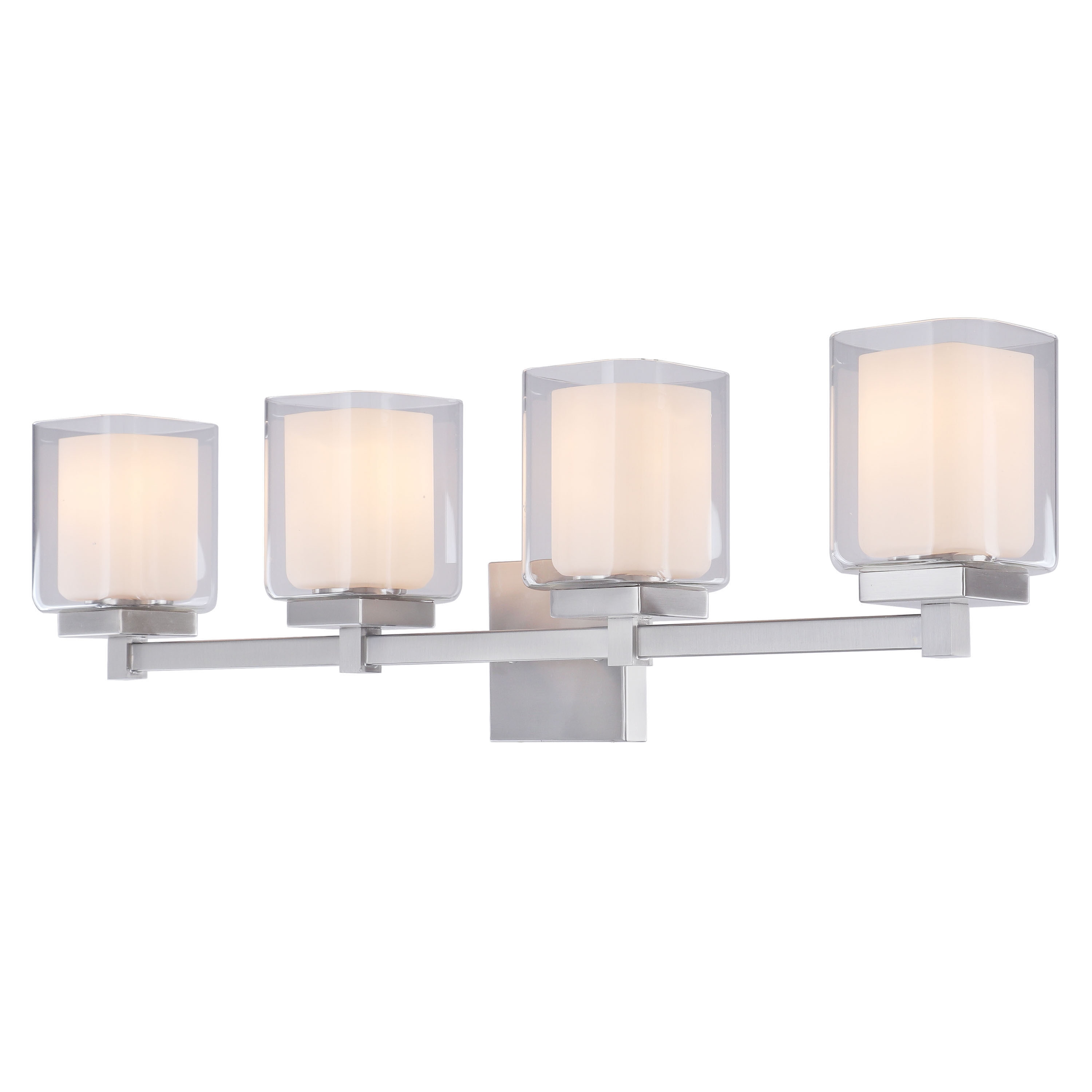 32-inch Satin Nickel 4-Light Vanity Fixture with Clear Glass Shades