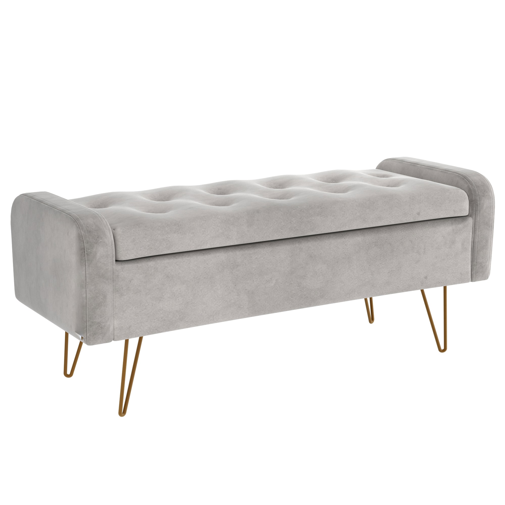 Inspire Sabel 402-549GRY/GL Storage Ottoman/Bench In Grey with Gold Leg