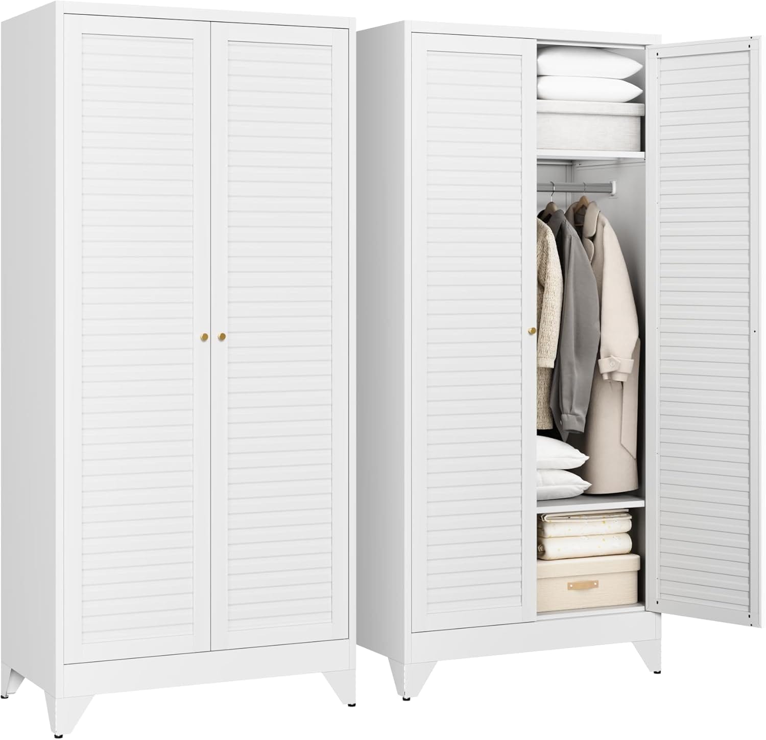 Letaya Metal Wardrobe Cabinet 70.86-in H x 31.89-in W x 19.69-in D with Adjustable Shelves and Hanging Rod
