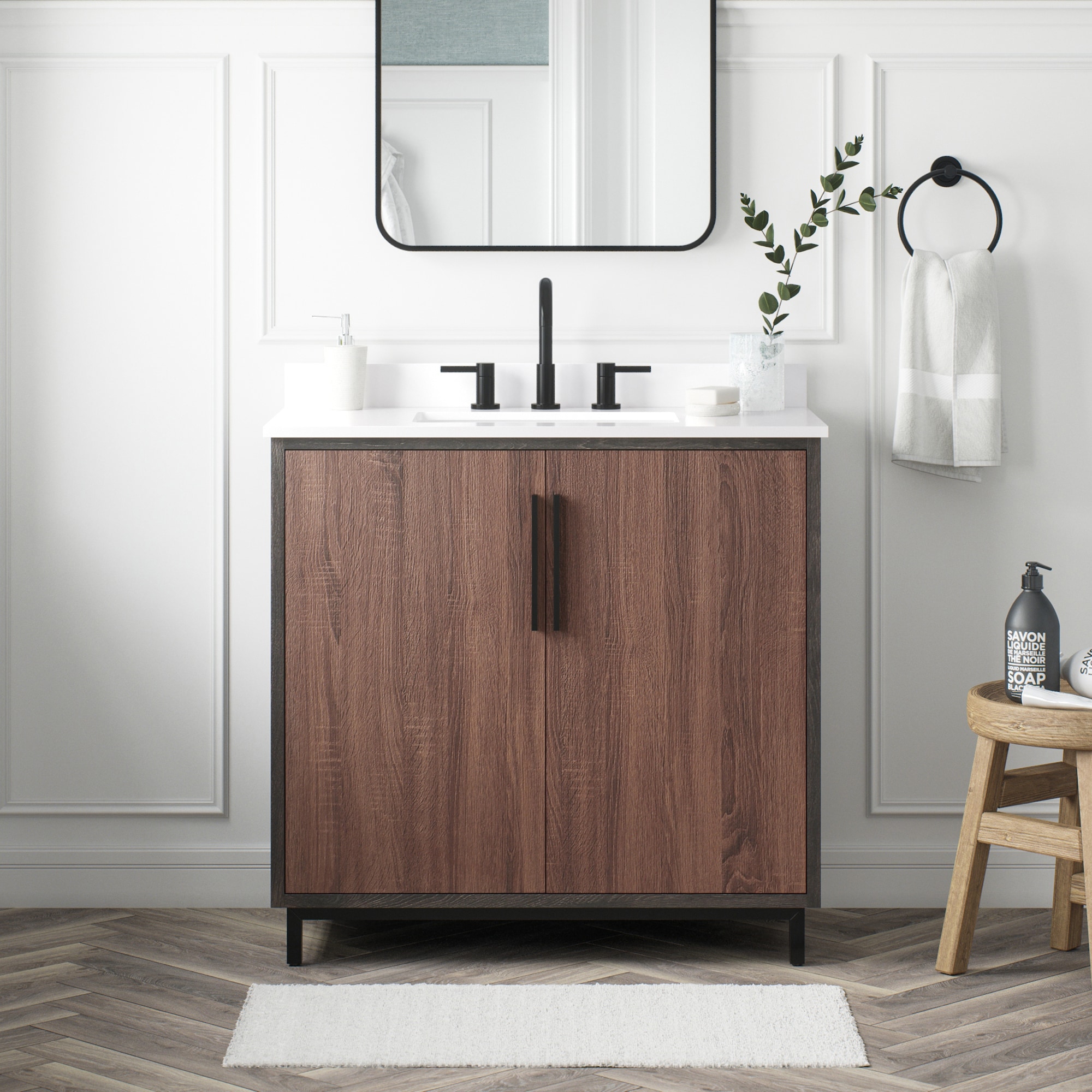 Style Selections Ira 36-in Earthtone and Driftwood Undermount Single Sink  Bathroom Vanity with White Engineered Stone Top in the Bathroom Vanities  with Tops department at Lowes.com