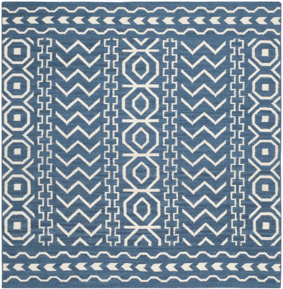 Handmade Dark Blue Geometric Wool Square Rug 6'