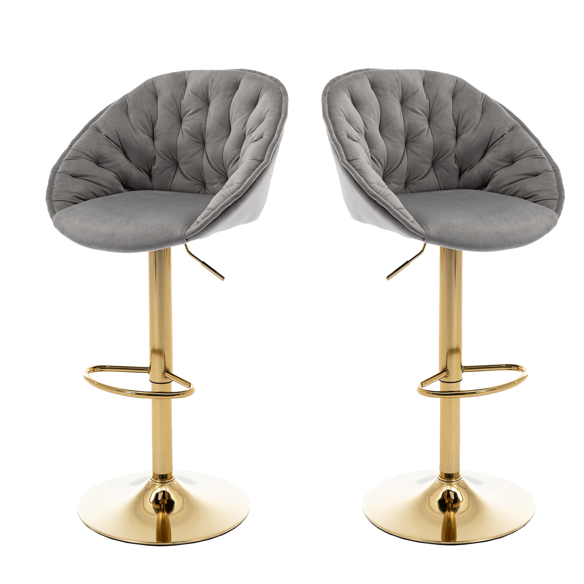 AHIOU HOME ATM-HFSN-997GY 2 -Set Metal 24.02-Inches H Adjustable Height Counter height Square seat Upholstered Swivel Metal Bar Stool with Arms and Back