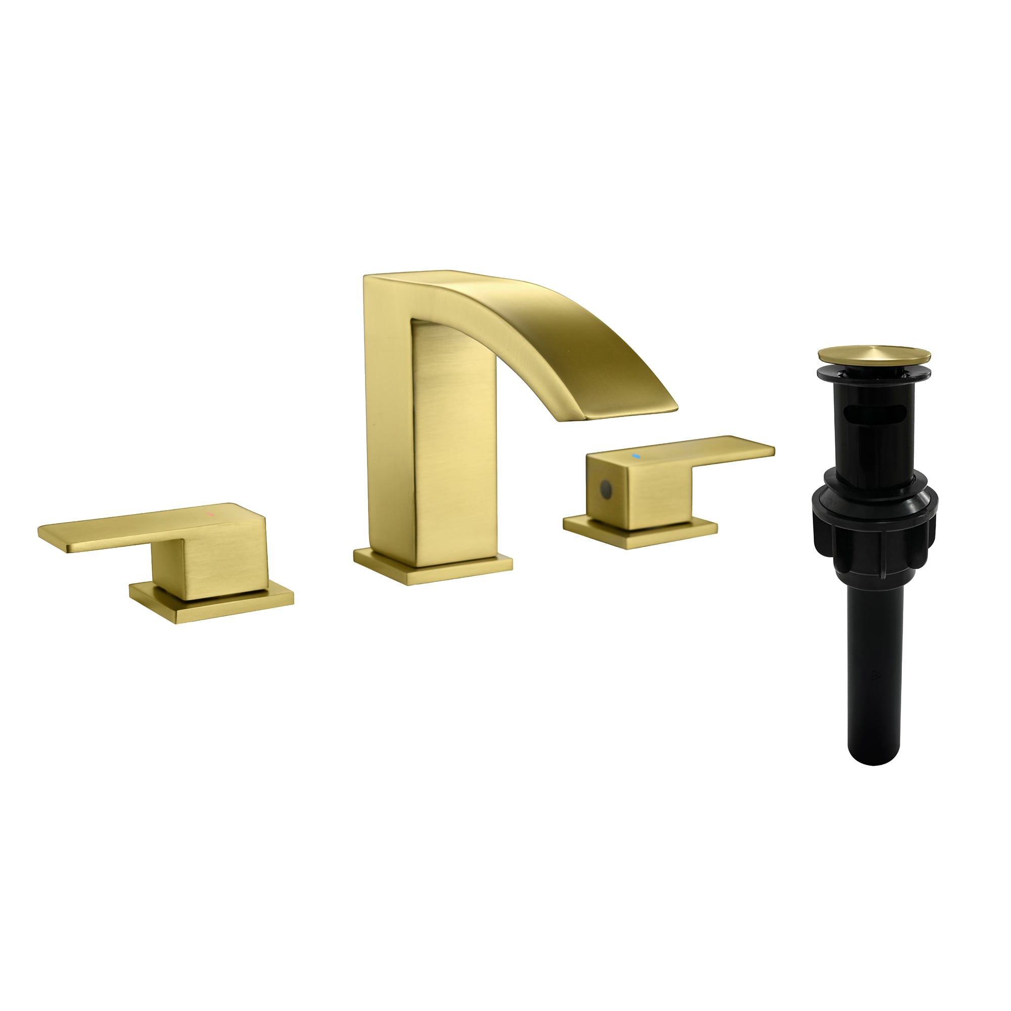 WELLFOR WF-B3535-BG Brushed Gold Widespread 2-handle Waterfall Commercial/Residential Handle Bathroom Sink Faucet with Drain