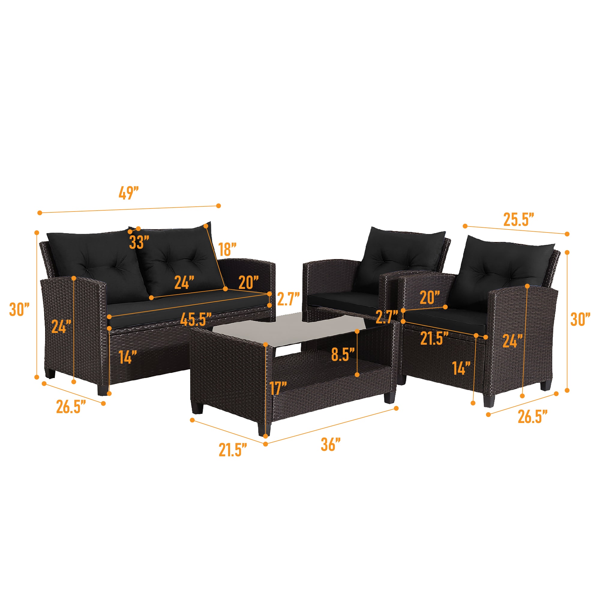 WELLFOR OUJ66742BK+ Patio-Conversation-Sets - View #6