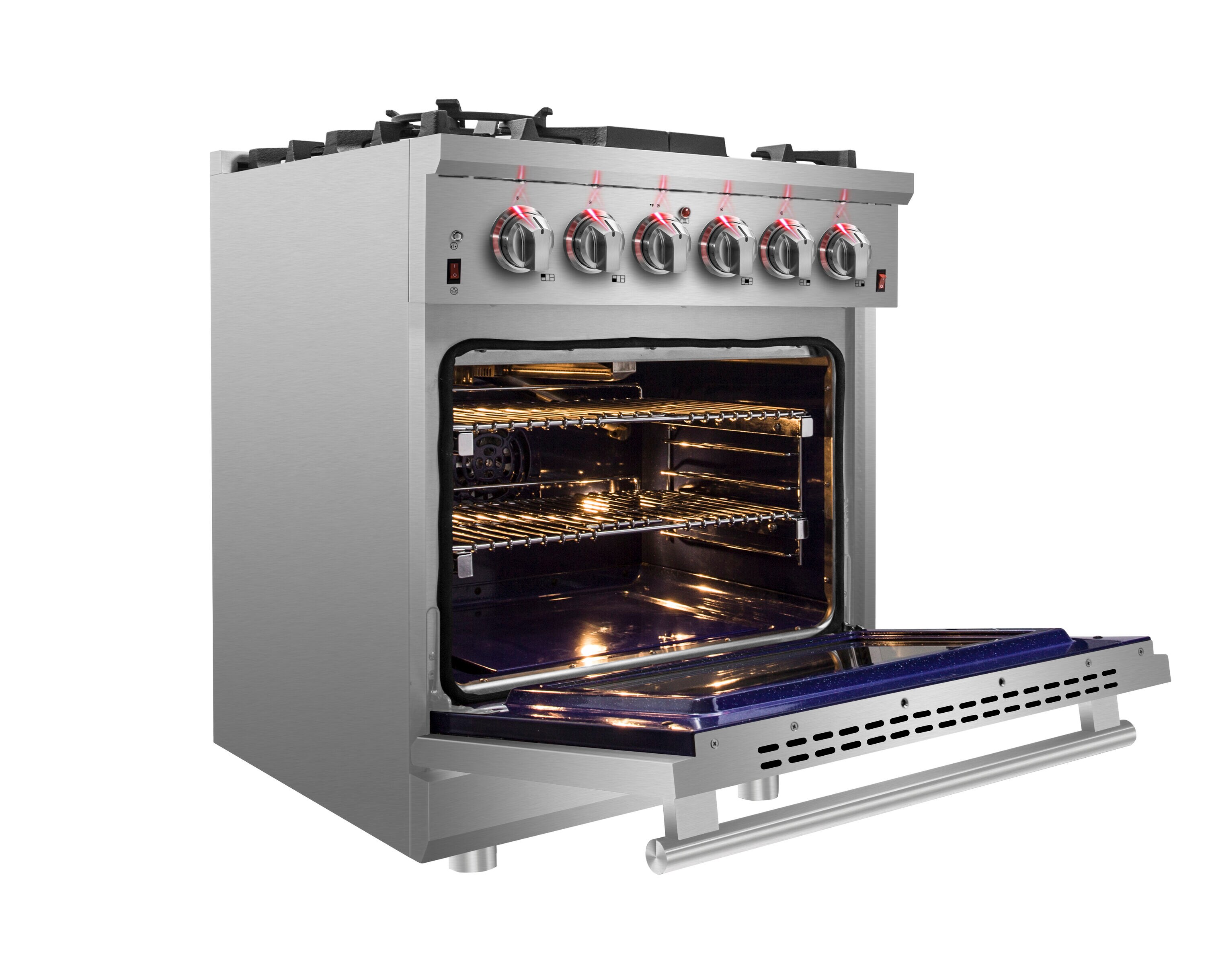 FORNO Massimo Gold 30-in 5 Burners 4.32-cu ft Air Fry Freestanding Natural  Gas Range (Stainless Steel) in the Single Oven Gas Ranges department at