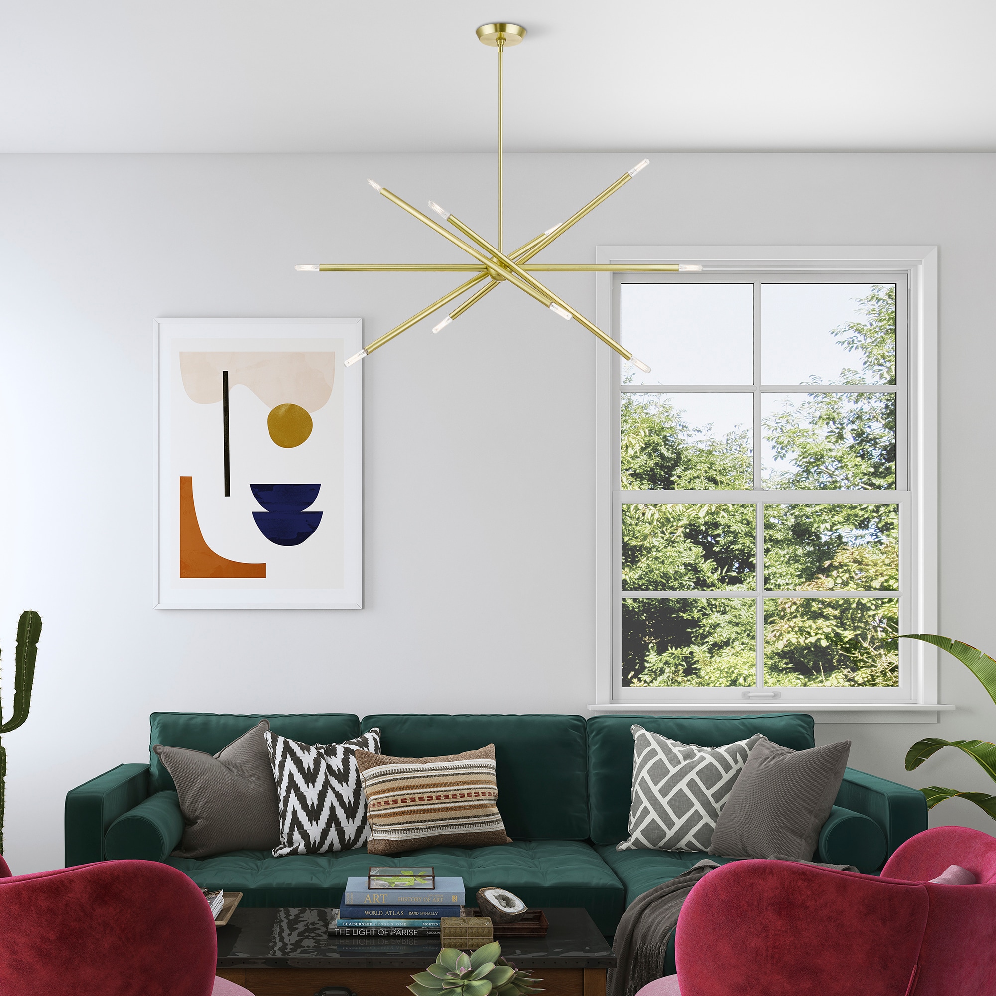 Soho Satin Brass 10-Light Sputnik Linear Chandelier