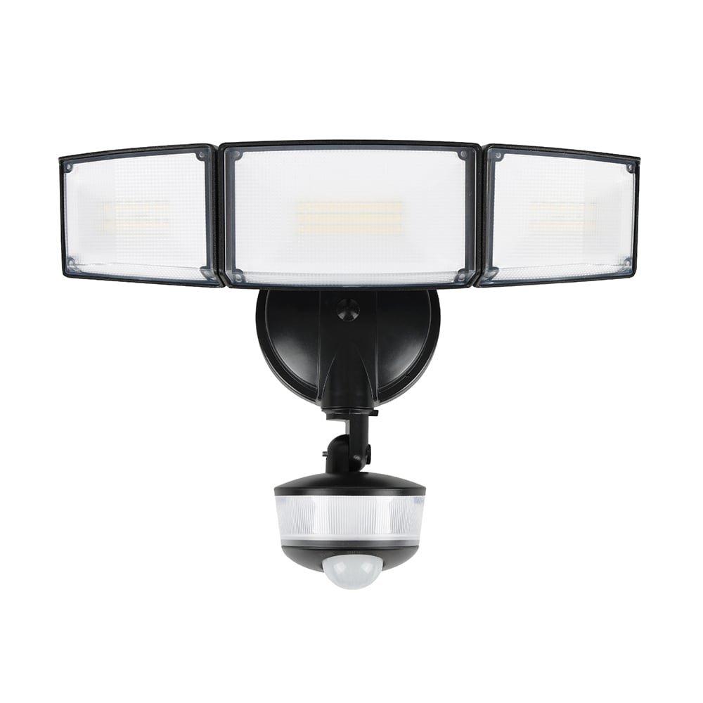 LUTEC 7632812012 180 -Degree 427 -Wattage Equivalent Hardwired LED Black 4 -Head Motion-Activated Flood Light with Timer 8000 -Lumen