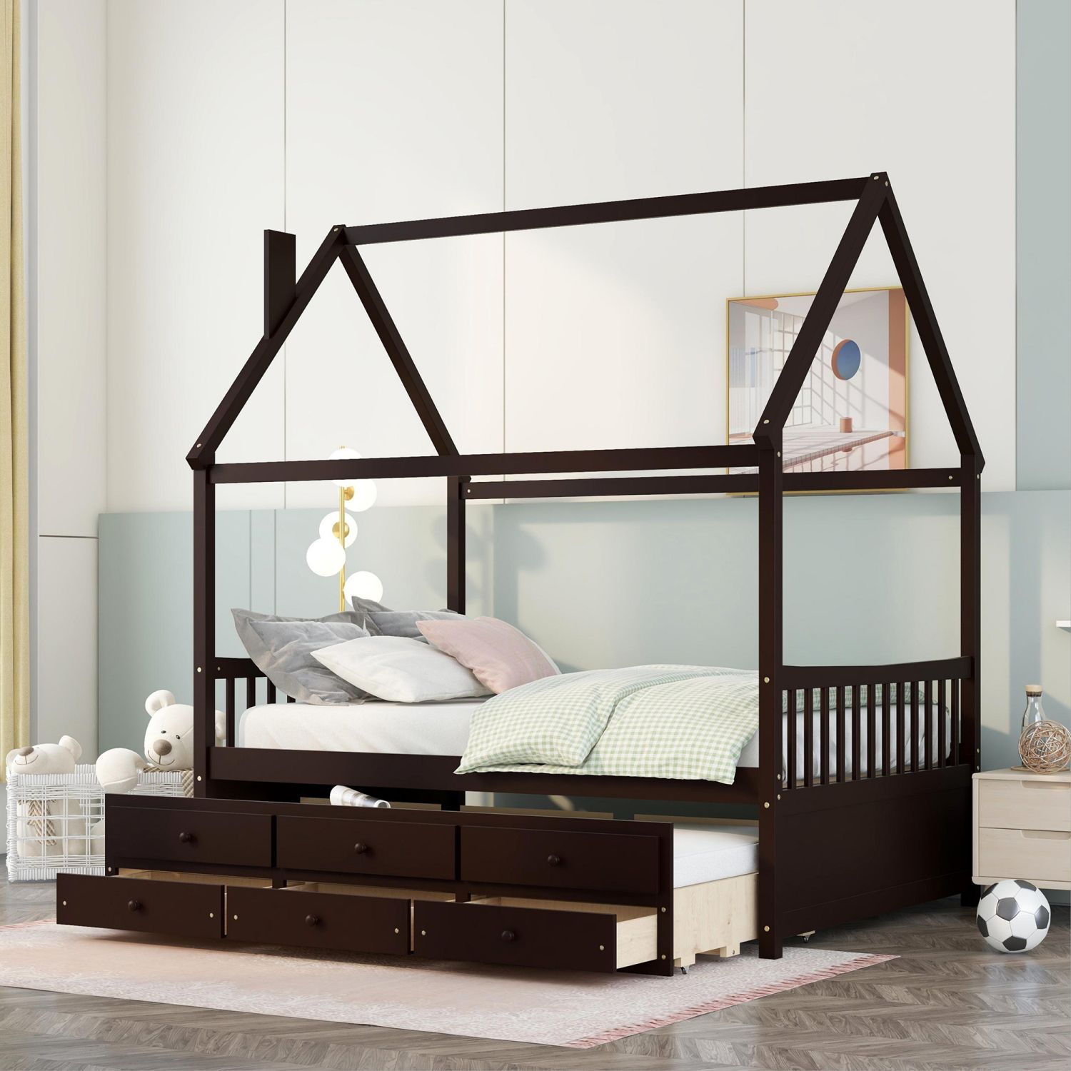 JASMODER LP000641AAP Espresso Full Composite Platform Bed with Storage
