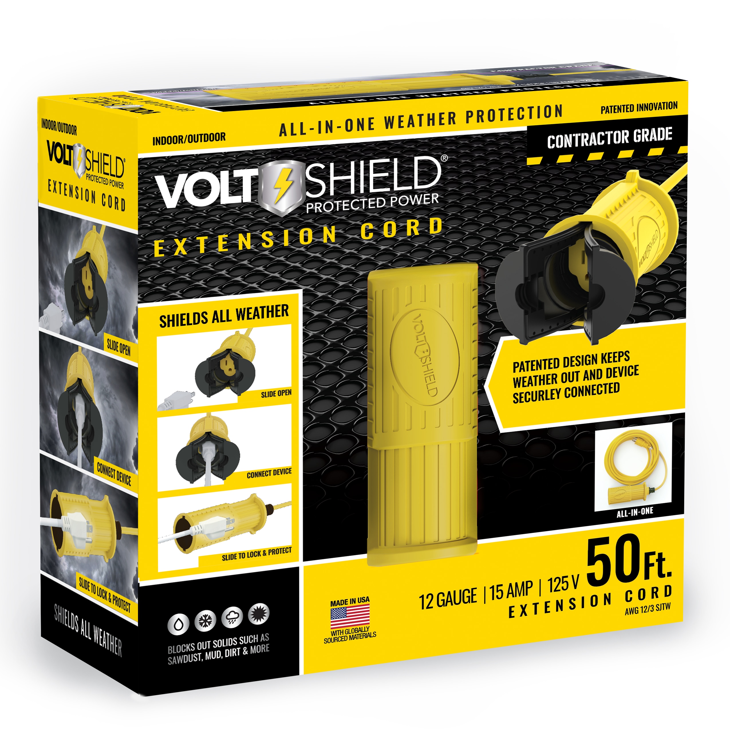 Miracle Brands 0432 VoltShield 50-ft 12 / 2 3 Prong Yellow Indoor/Outdoor SJTW Heavy Duty Locking Extension Cord