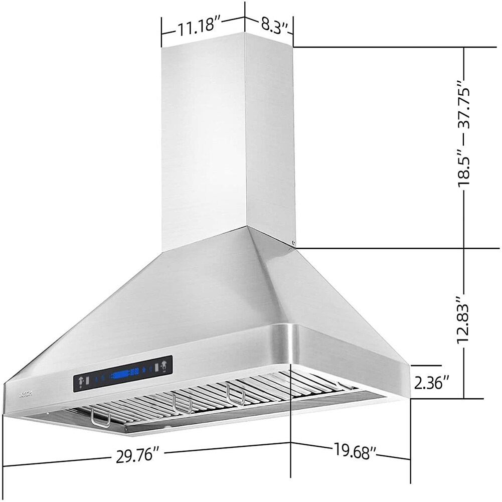 iKTCH 30-in 900-CFM Ducted Stainless Steel Wall-Mounted Range Hood in ...