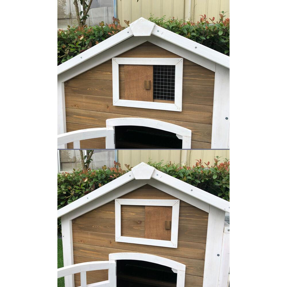 Brown and White Wooden Chicken Coop with Wire Mesh Run