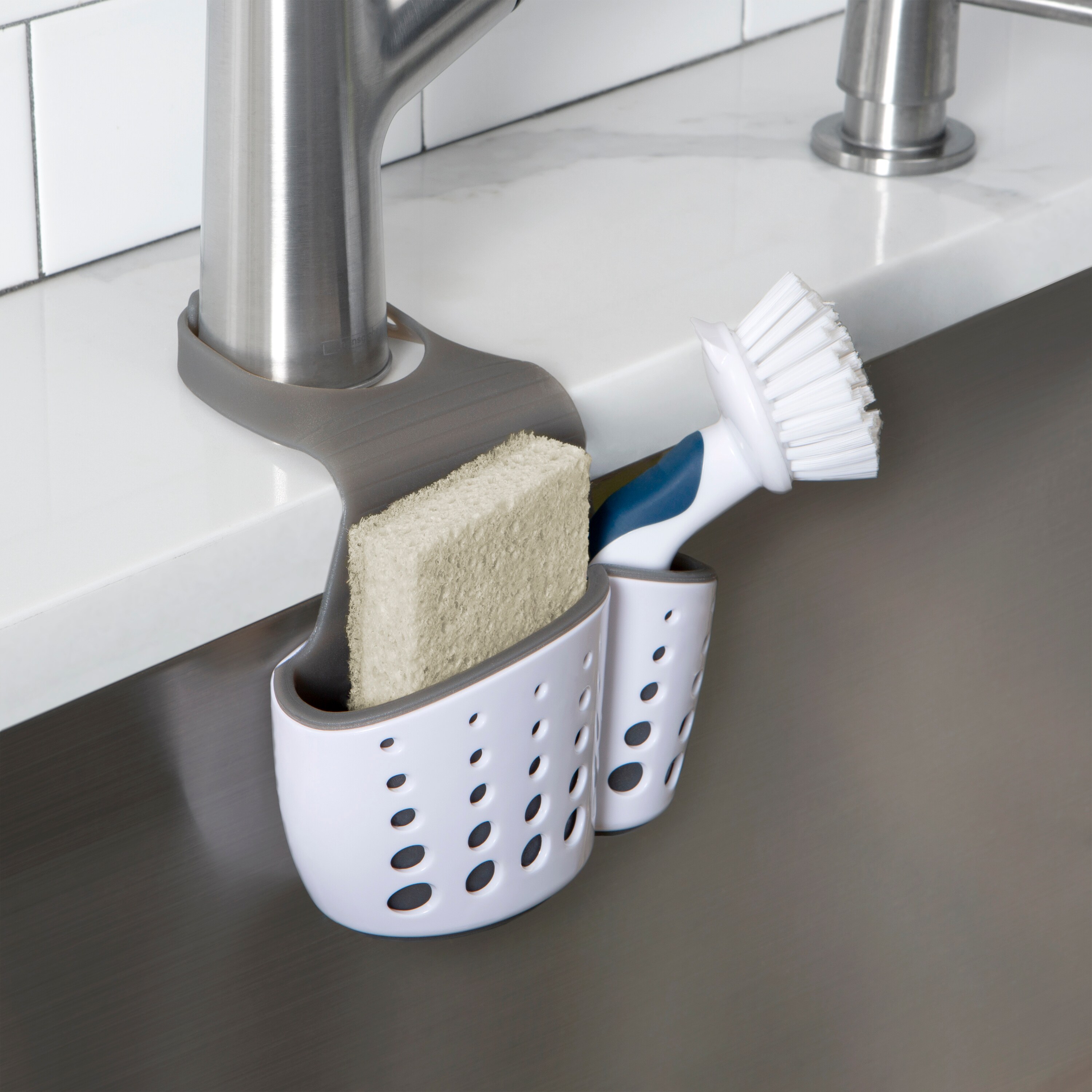 4 Sink Caddy Kitchen Silicone Soap Sponge Holder Hanging Basket Dish Bath  Shower