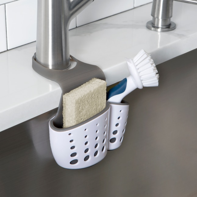 Kitchen Details 2-in-1 Sink Caddy - Hanging Plastic Sponge and Brush Holder  - White - Adjustable Strap - Dimensions: 5.7x2x4.7 inches in the Sink  Caddies department at
