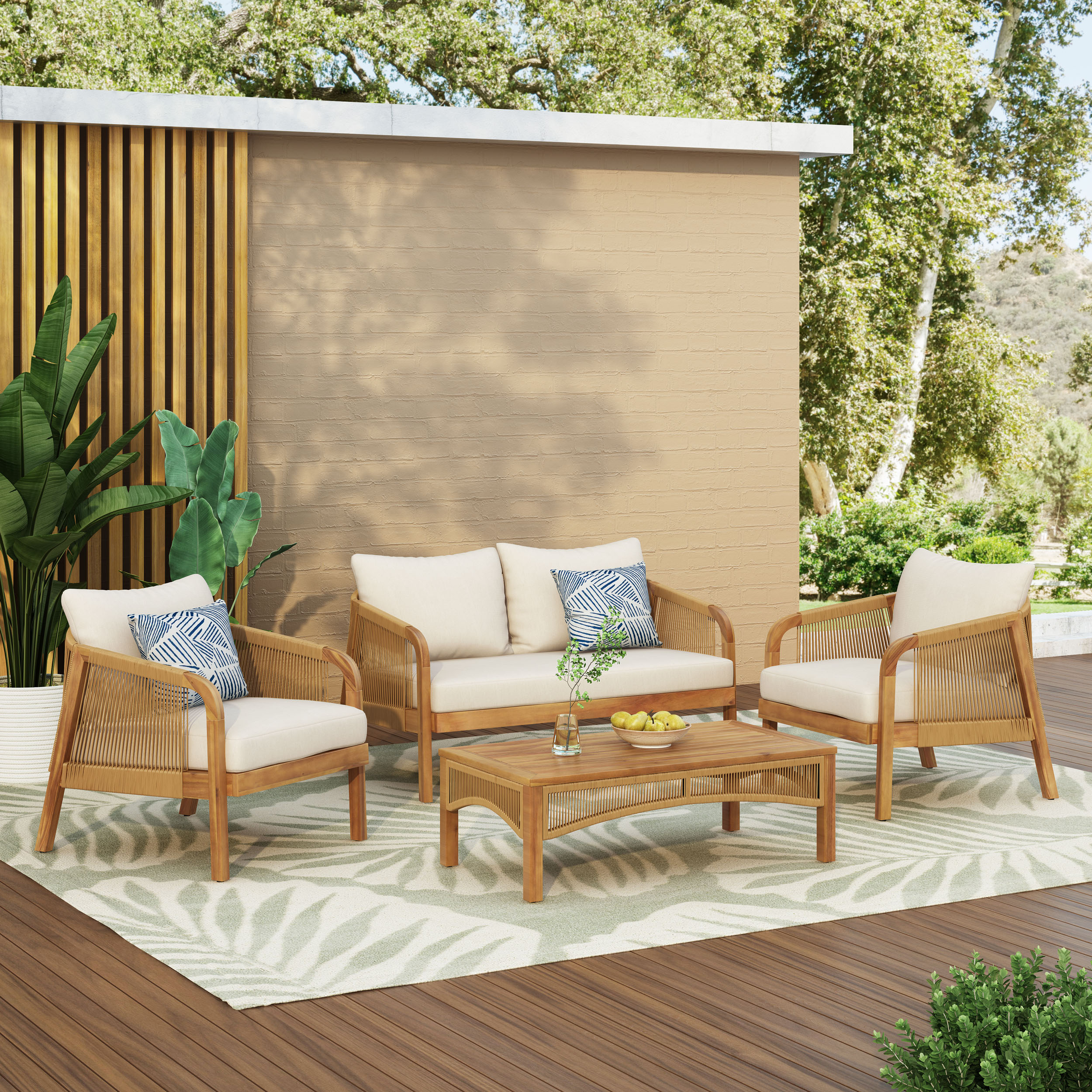 Direct Wicker DWS-7240800LBGE 4 -Piece 4 Patio Sofa Conversation Set with Beige Cushions