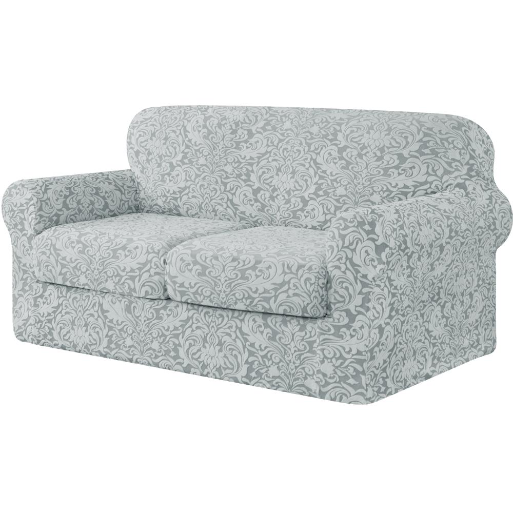 Subrtex SBTDTHDLSFH02 Damask Light Smoky Gray Jacquard Loveseat Slipcover 70-in W x 41-in H x 42-in D