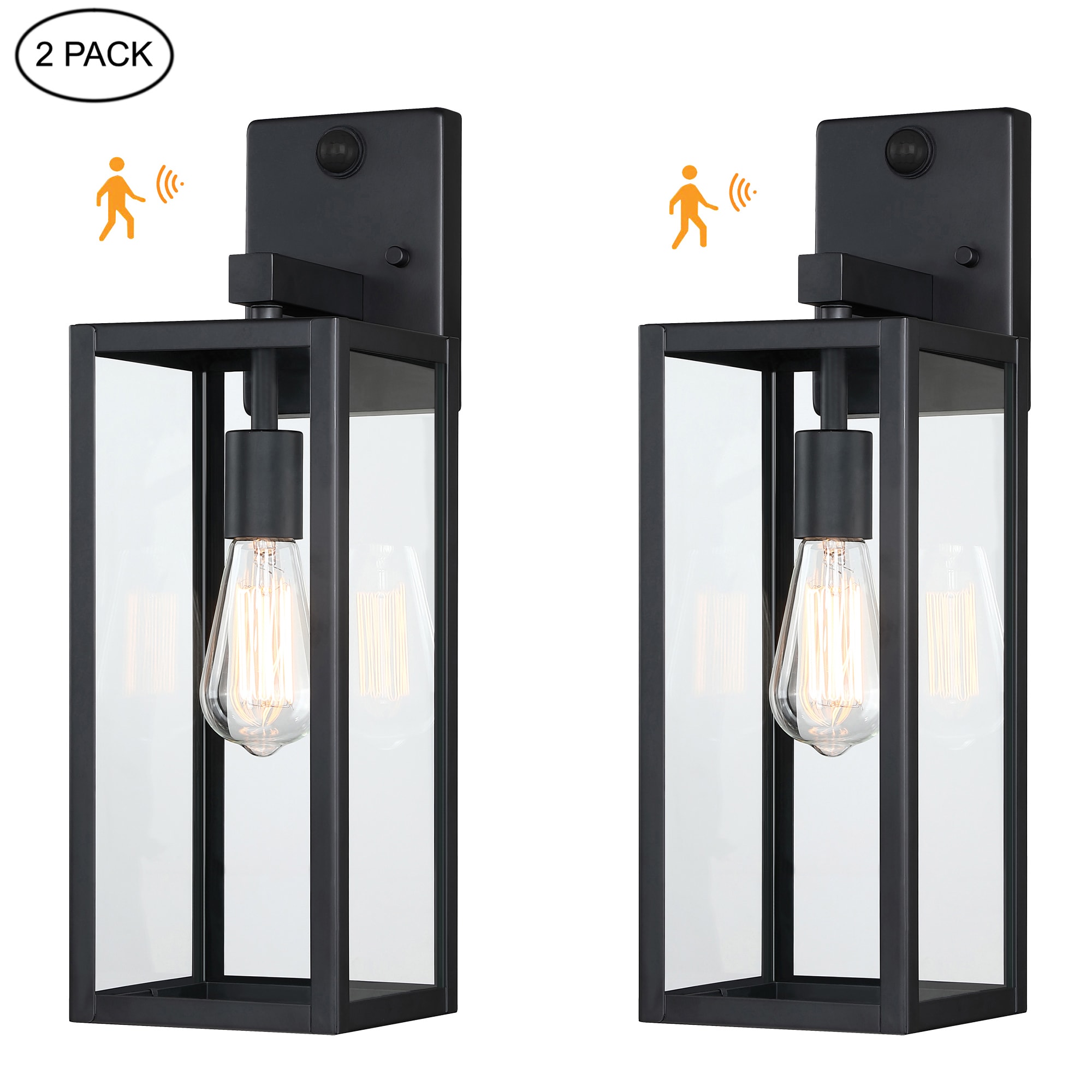 Hukoro FL88712-BK-MS Motion Sensor 2 -Pack 1 -Light 17-in H Matte Black Hardwired Motion Sensor Outdoor Wall Light