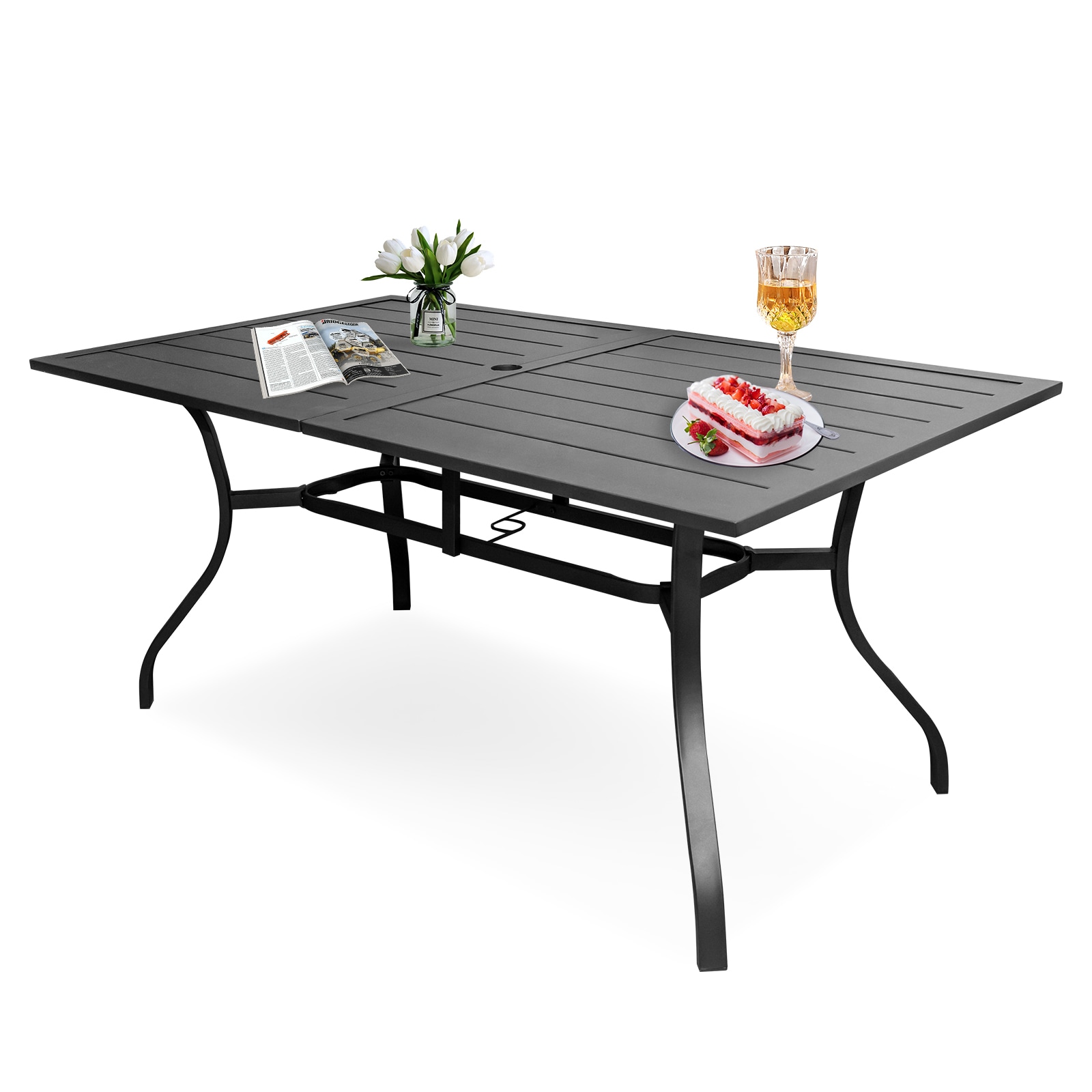 GARSING G-DINTABLE-62IN Dining Table Rectangle Outdoor Dining 35.83-in W x 61.81-in L with Umbrella Hole