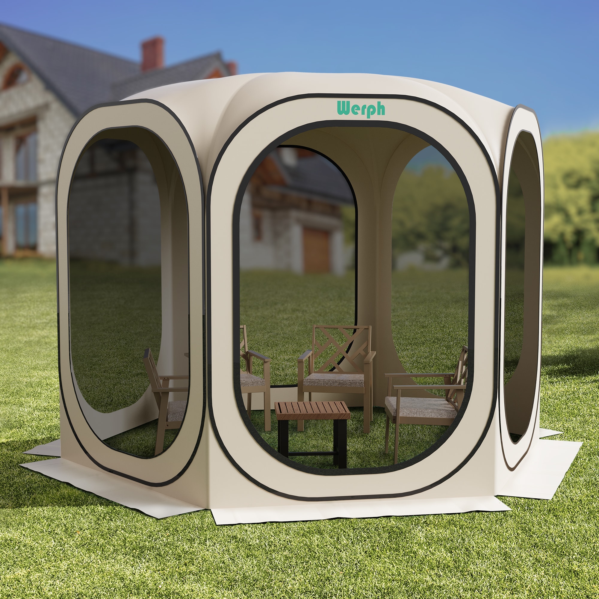 Werph ST010K 10-ft x 10-ft Pop up tent Beige Gazebo with Soft Top Roof