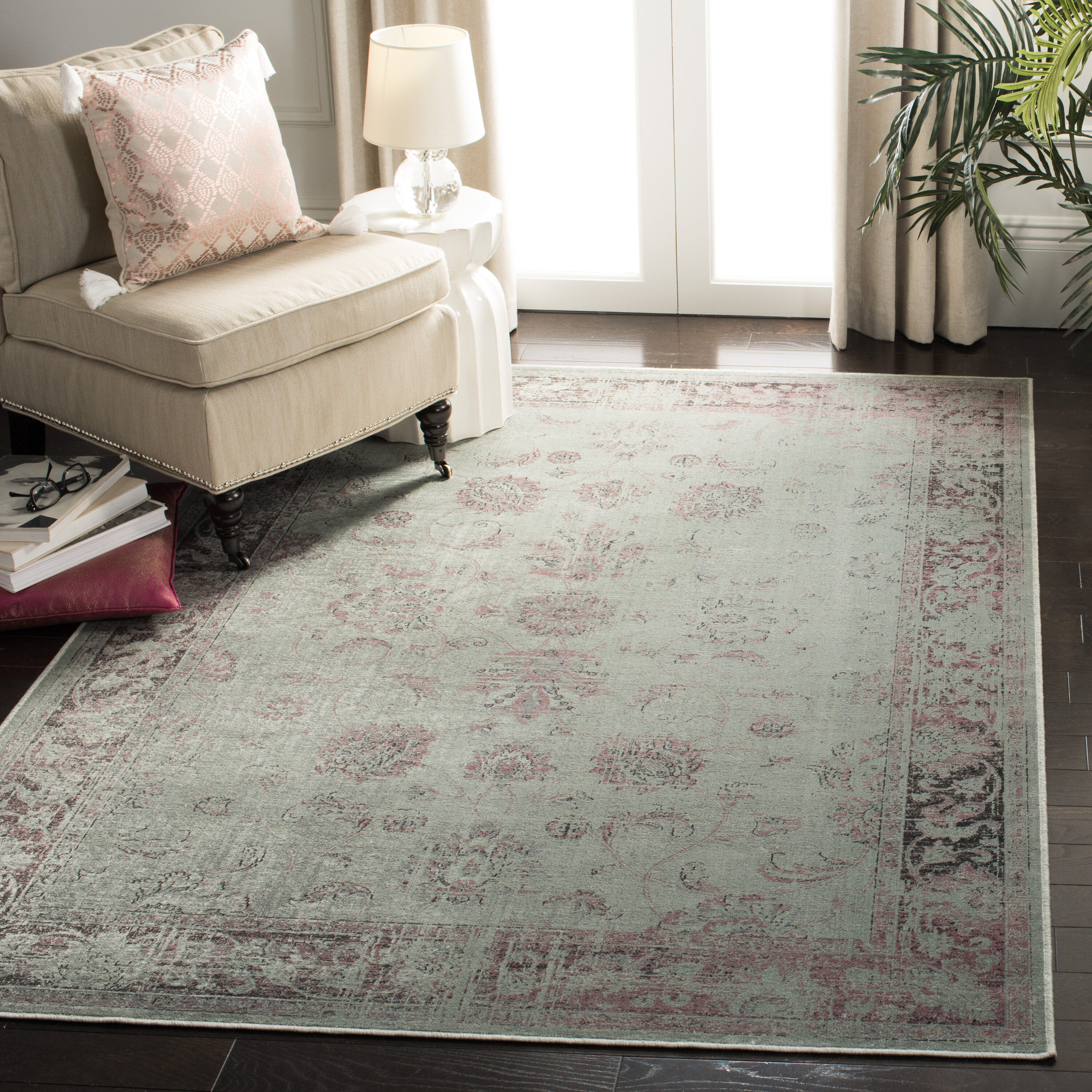 Safavieh VTG117-2111-8 Vintage Mosed 8 x 11 (ft) Loomed Synthetic Spruce/Ivory Rectangular Indoor Distressed/Overdyed Vintage Area rug
