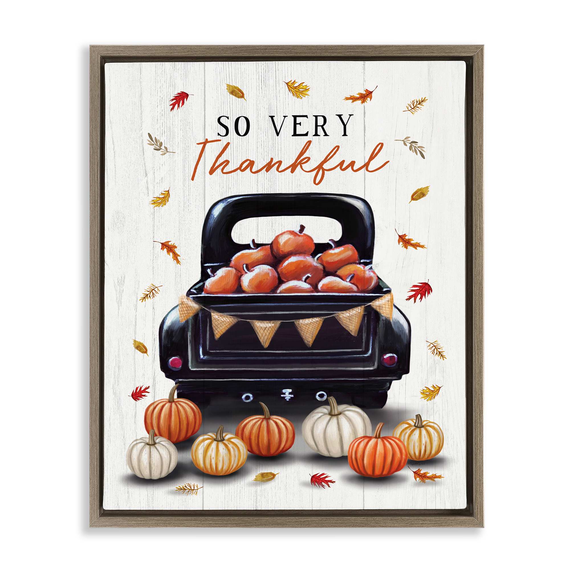 Stupell Industries BT-572-FFE-24X30 Autumnal So Very Thankful Brown Framed Floater Canvas Wall Art By Elizabeth Tyndall 25 x 31