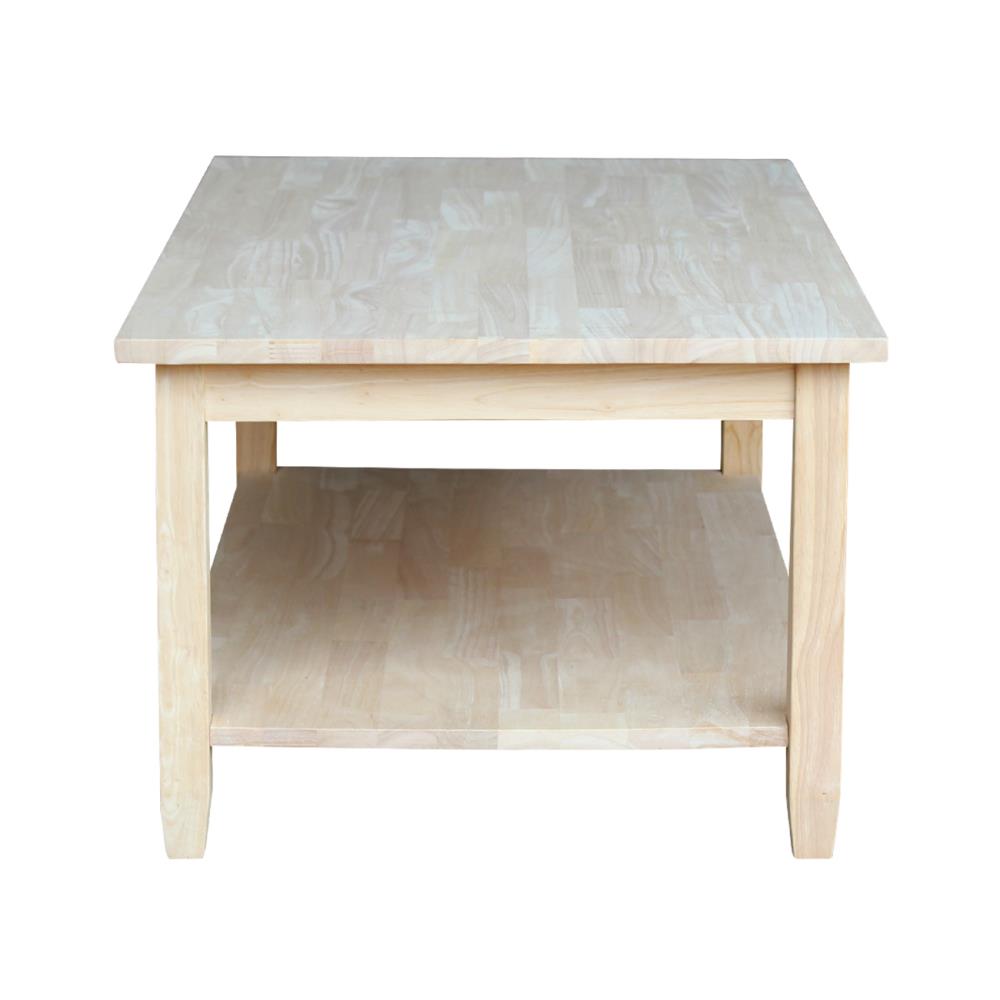 Solano Traditional Solid Wood Rectangular Coffee Table, Unfinished